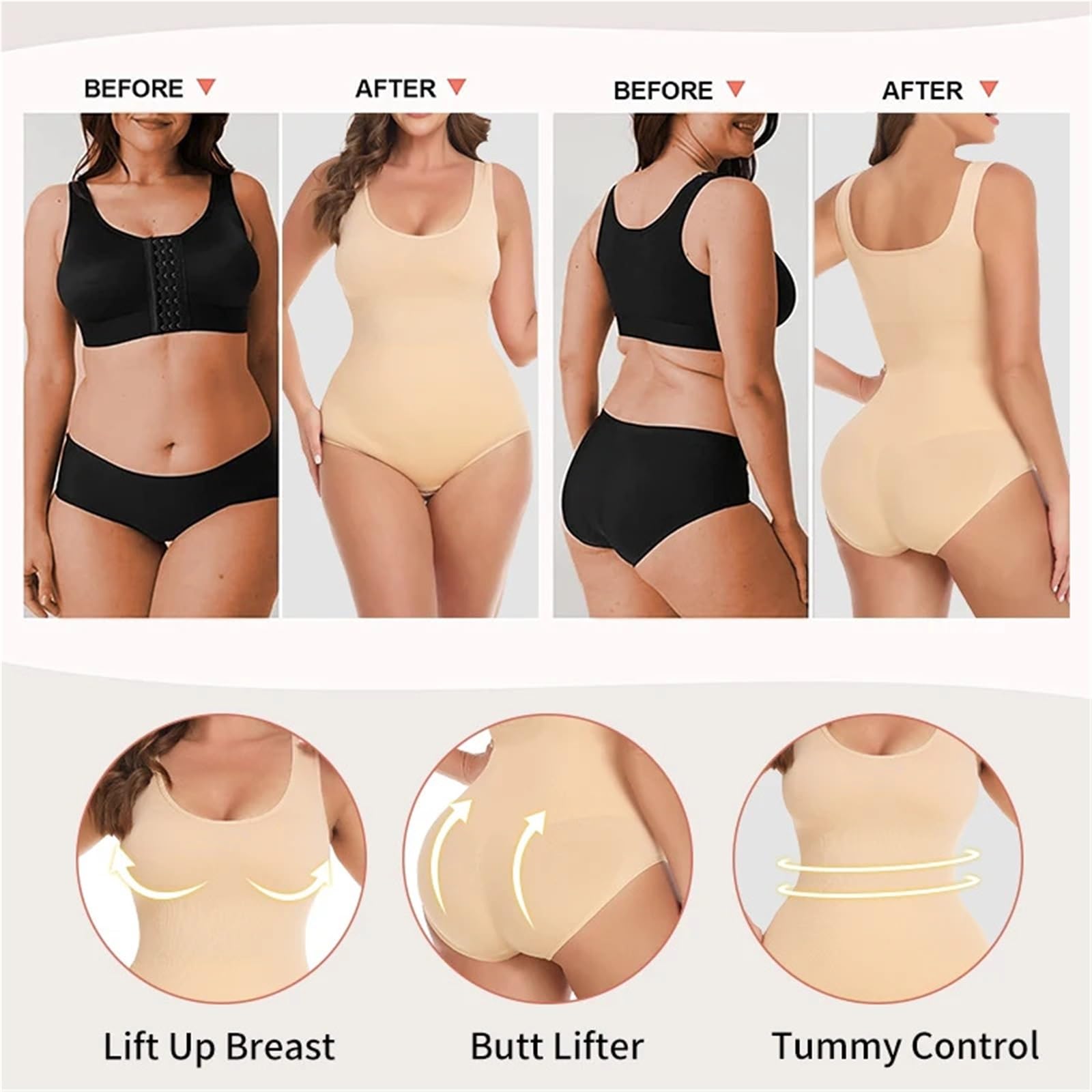 Body da Donna Shapewear Cintura Larga Slip Traspirante Intimo Dimagrante Lingerie Soft Butt Lifter Shaper per Modellare Il Corpo(Ivory,L)