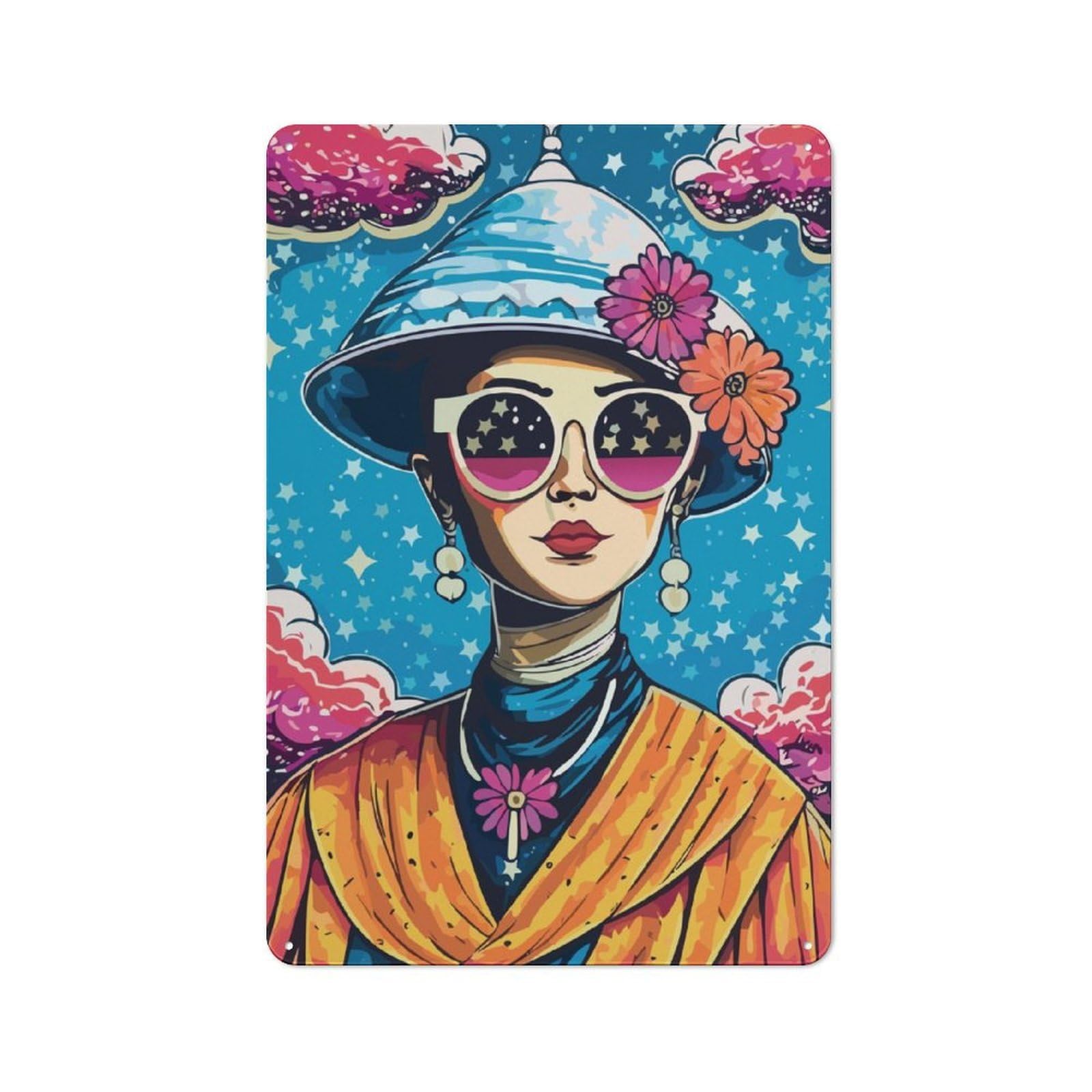 Junmoney Stylish Woman Tin Wall Plaque 30X20cm With For Guest Room Or Hallway, For Metal Sign Collectors, For Garage And Workshop Walls