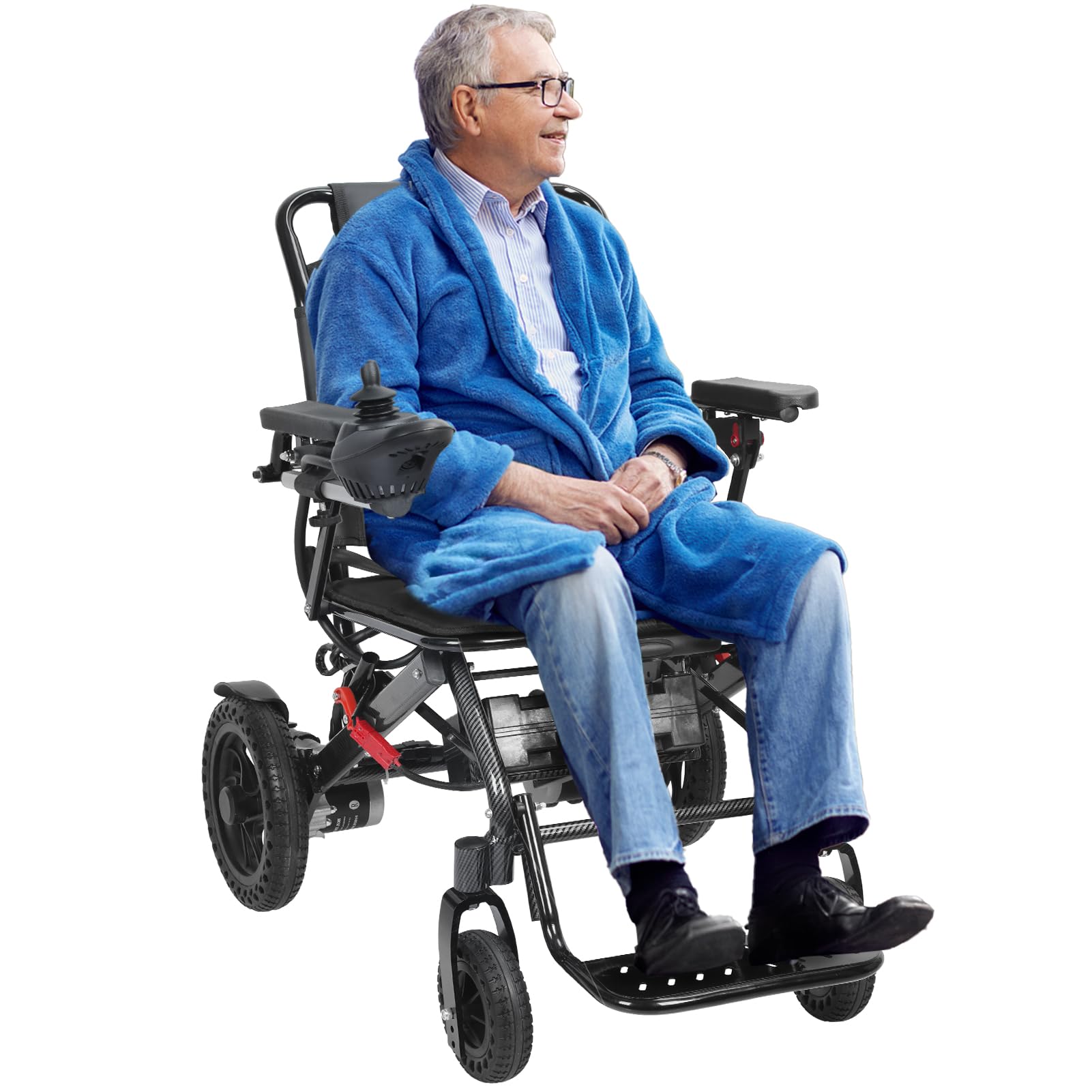 Sedia a rotelle elettrica pieghevole leggera per adulti, sedia a rotelle motorizzata portatile, motori da 500 W, portata fino a 19 km, adatta alle compagnie aeree, telaio in lega di alluminio (nero, M