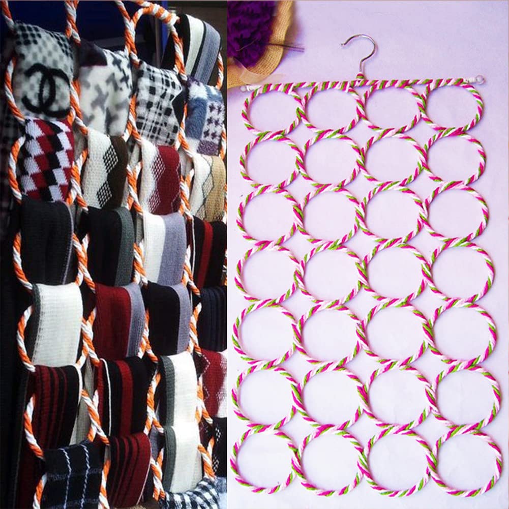 Pinsheng Porte-Écharpes 28 Trous – Cintre Pliable En Métal & Rotin, Organiseur Cravates Ceintures Foulards, Gain De Place Élégant