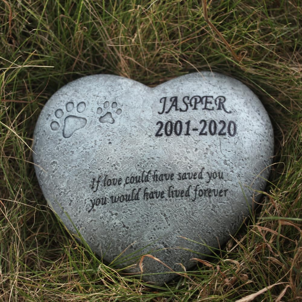 Heart Shaped Dog Memorial Stones, Personalized Pet Memorial Stone Dog Headstones Outdoor Garden Stones Dog Grave Marker, Small Size Pet Memorial Gifts for Dogs Pet Loss Sympathy Gift