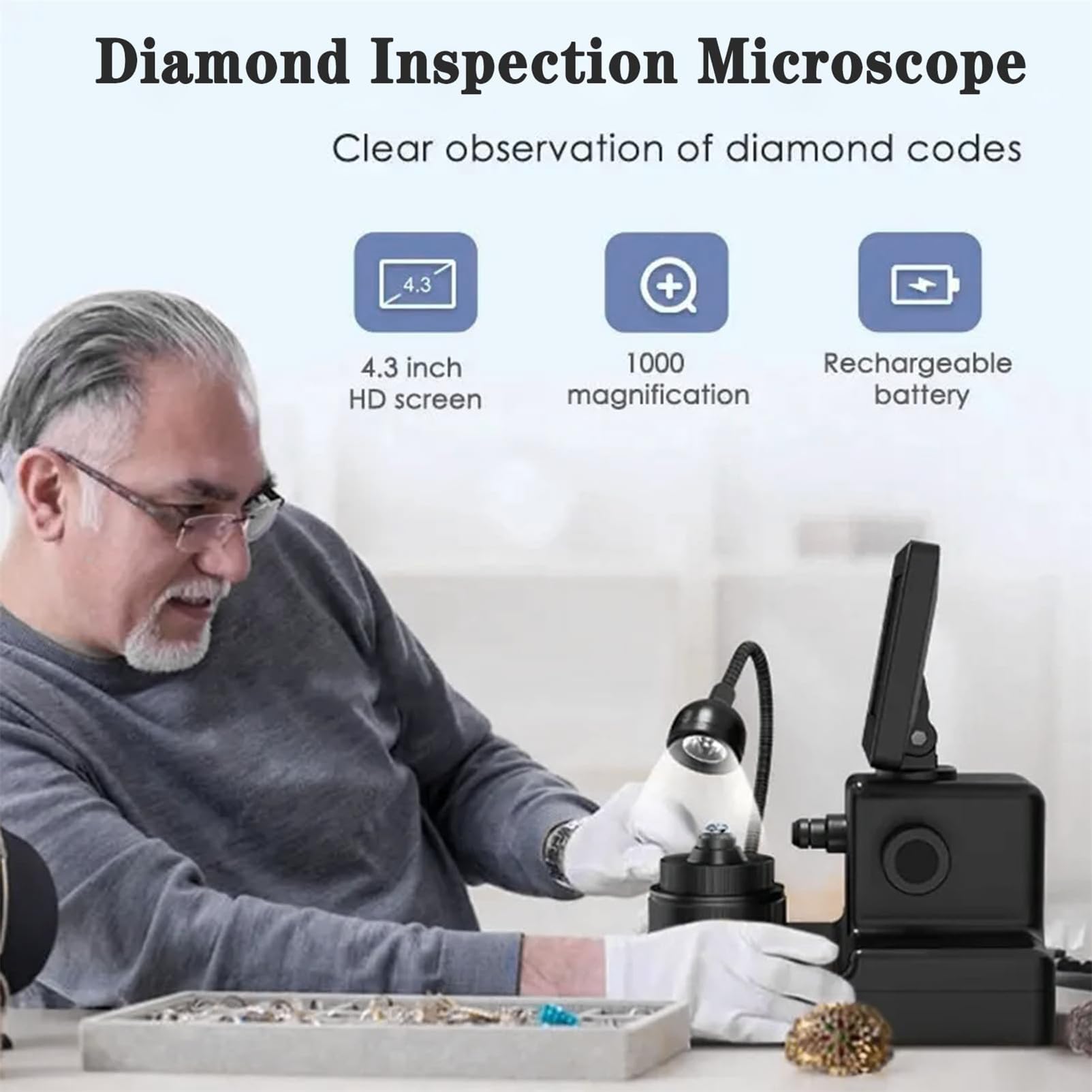 Digitales Mikroskop 4,3 Zoll LCD 50-1000X Vergrößerung mit LED-Licht - Ideal für Diamantgürtel und biologische Inspektion