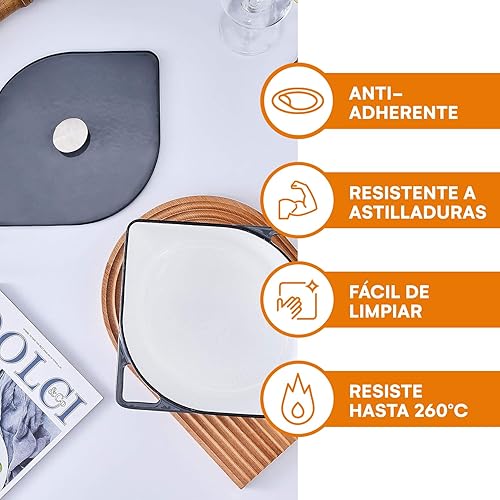 Miniatura 4 de Bruntmor Horno holandés esmaltado de hierro fundido de 3 cuartos de galón, diseño moderno en forma de squoval. Olla sazonada antiadherente con