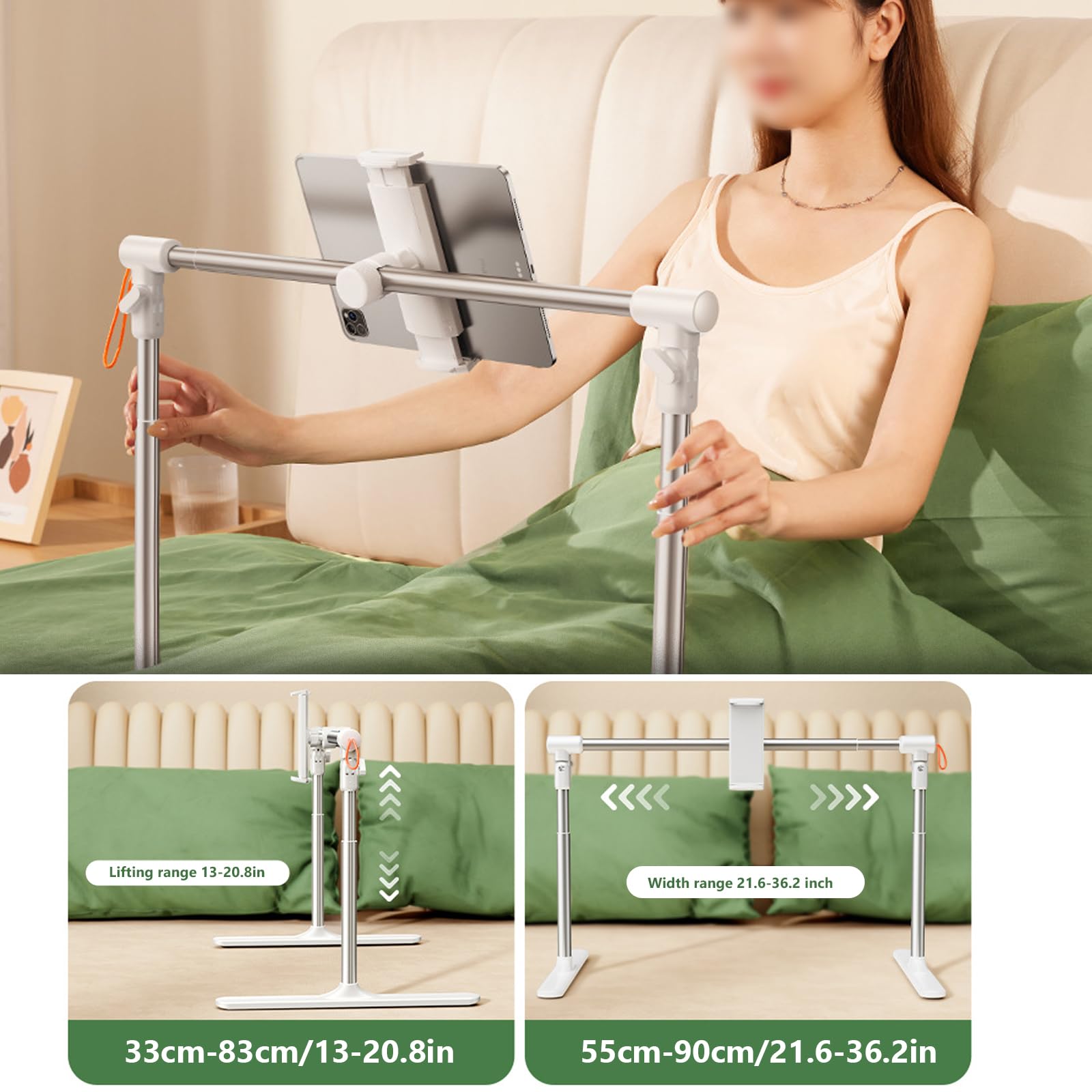 Supporto per telefono da letto e scrivania, design a doppia testa, per tablet e telefoni cellulari, ideale per guardare film, videochiamate e leggere