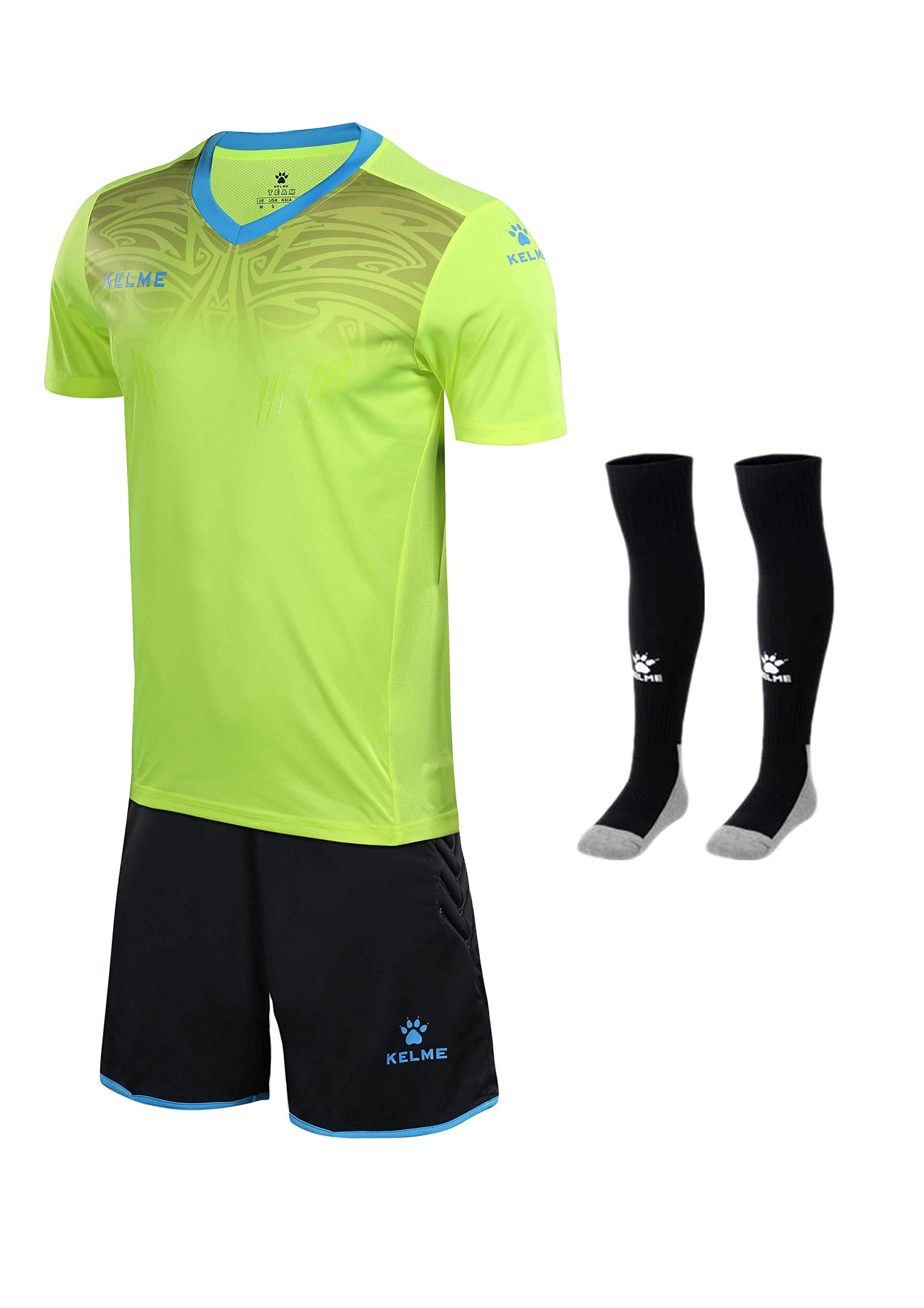 Ensemble uniforme de gardien de but à manches courtes - Ensemble comprenant jersey, short et chaussettes - Coussinets de protection sur short - Jaune - XX-Large