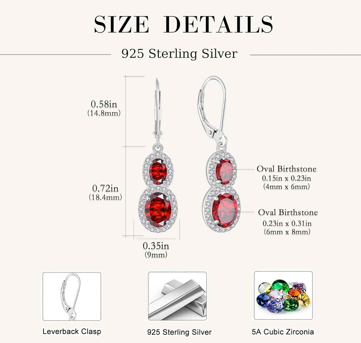 925 Sterling Silver 5A Cubic Zirconia Birthstone Infinity Dangle Drop Earrings Leverback Earrings for Women Anniversary Mother's Day Birthday Christmas for Her - Image 4