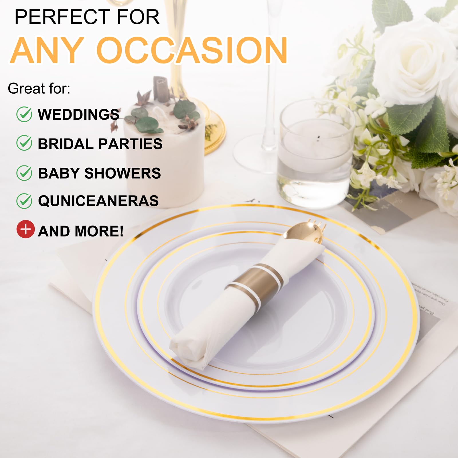 400PCS Pre Rolled Gold Plastic Silverware Sets - Heavy Duty Gold Cutlery - Include 100 Pack Wrapped Disposable Utensils with Napkins for Parties, Dinners & Weddings
