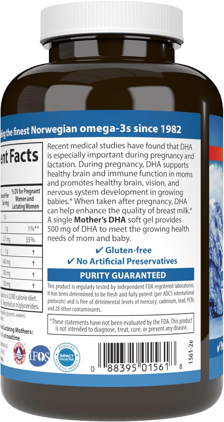 Carlson - Mother's DHA, 500 mg DHA, Prenatal Support, Fetal Development & Immune Health, 120 Softgels - Image 3