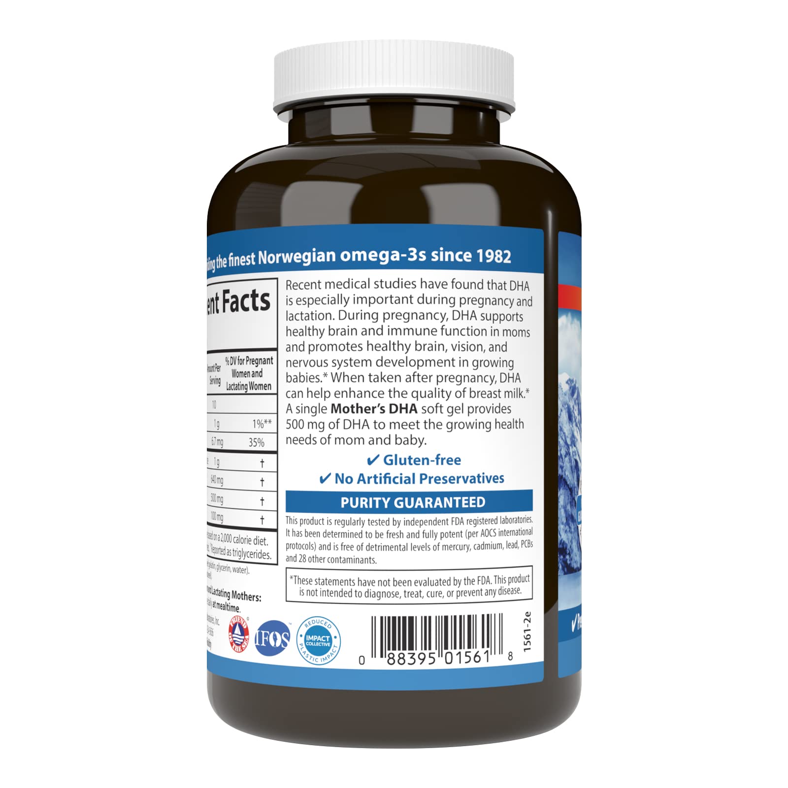 Carlson Mother's DHA, 500 mg DHA, Supports Mom & Baby, 60 Soft Gels