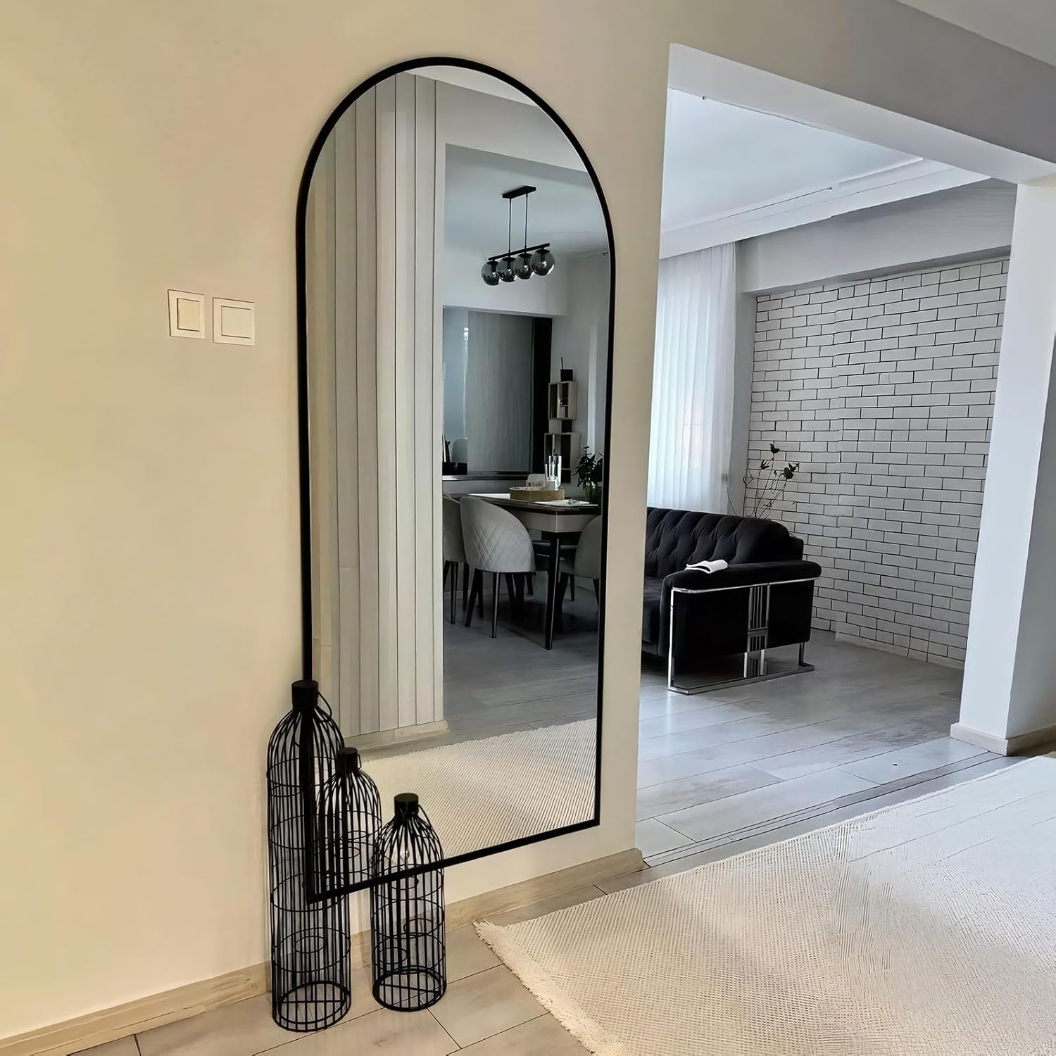 SUNQUEEN 71"×32" Mirror Full Length, Arched Full Length Mirror with Stand, Standing Floor Mirror Wall, Hanging or Leaning Large Full Body Mirrors for Bedroom Living Room (Black) - Image 7