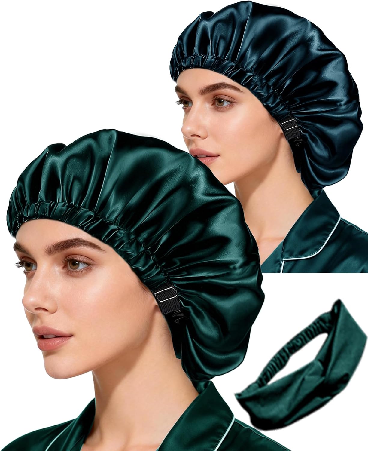 Hair Bonnets 3Pcs Satin Bonnet For Sleeping Silky Bonnets Womens Silk Bonnet Night Caps Curly Hair Sleep Cap For Women