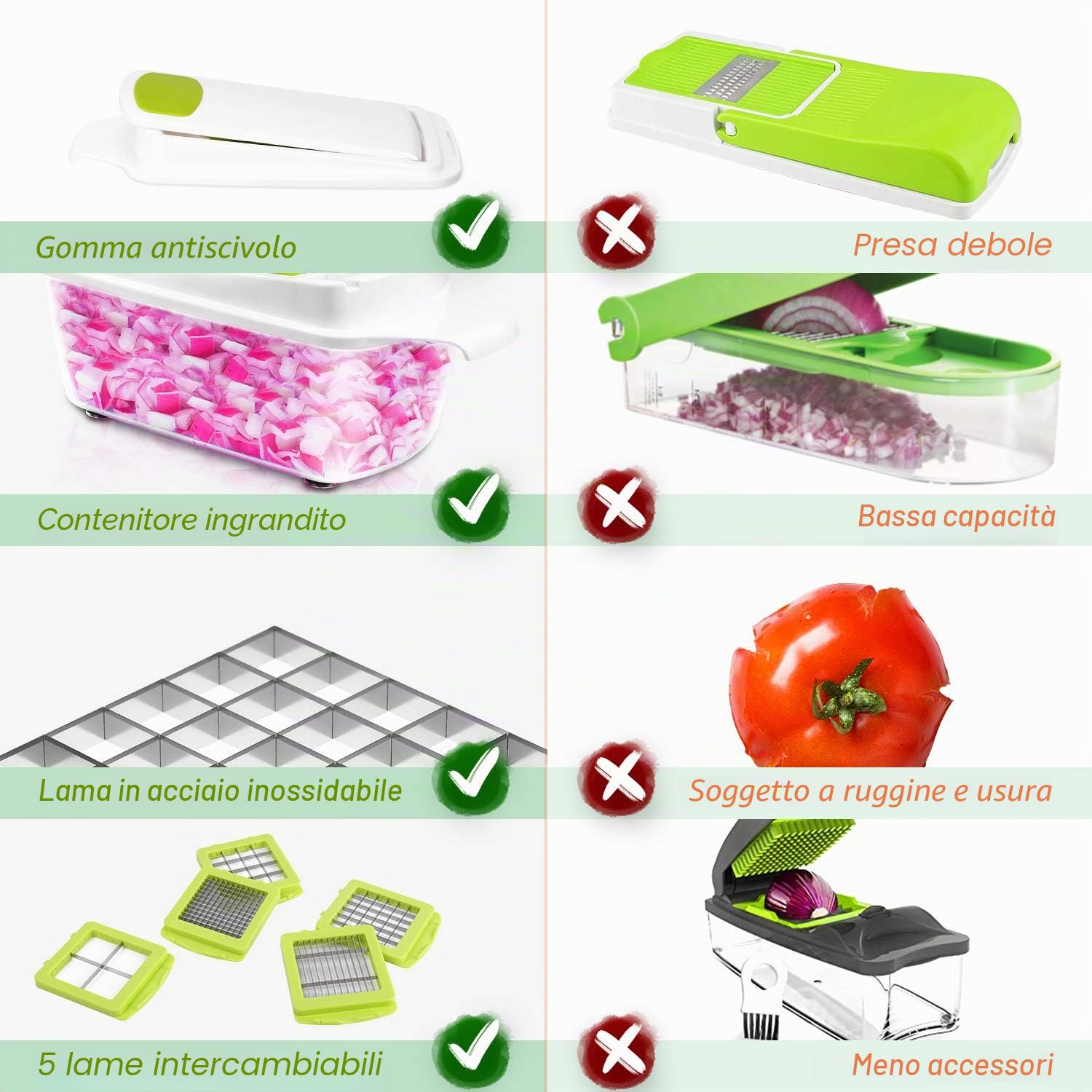 Taglio Legumi Multifunzione 12pcs Manuale Mandolina Decoupe Cubo Taglio Cipolle Rapidamente e Uniformemente