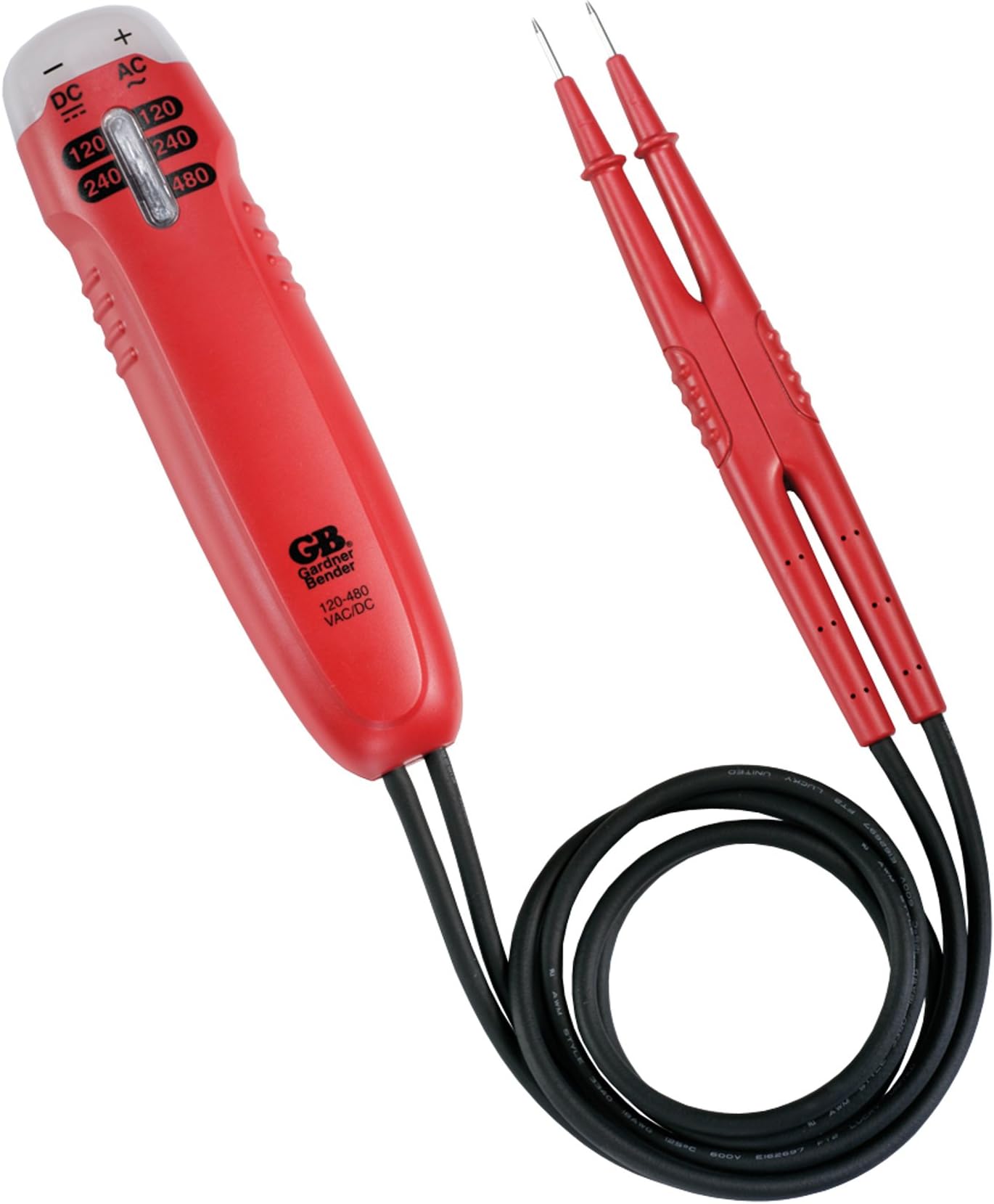 Gardner Bender GVT-392 Vibrating Solenoid Voltage Tester, 120 - 480 V AC/DC and DC Polarity, Neon