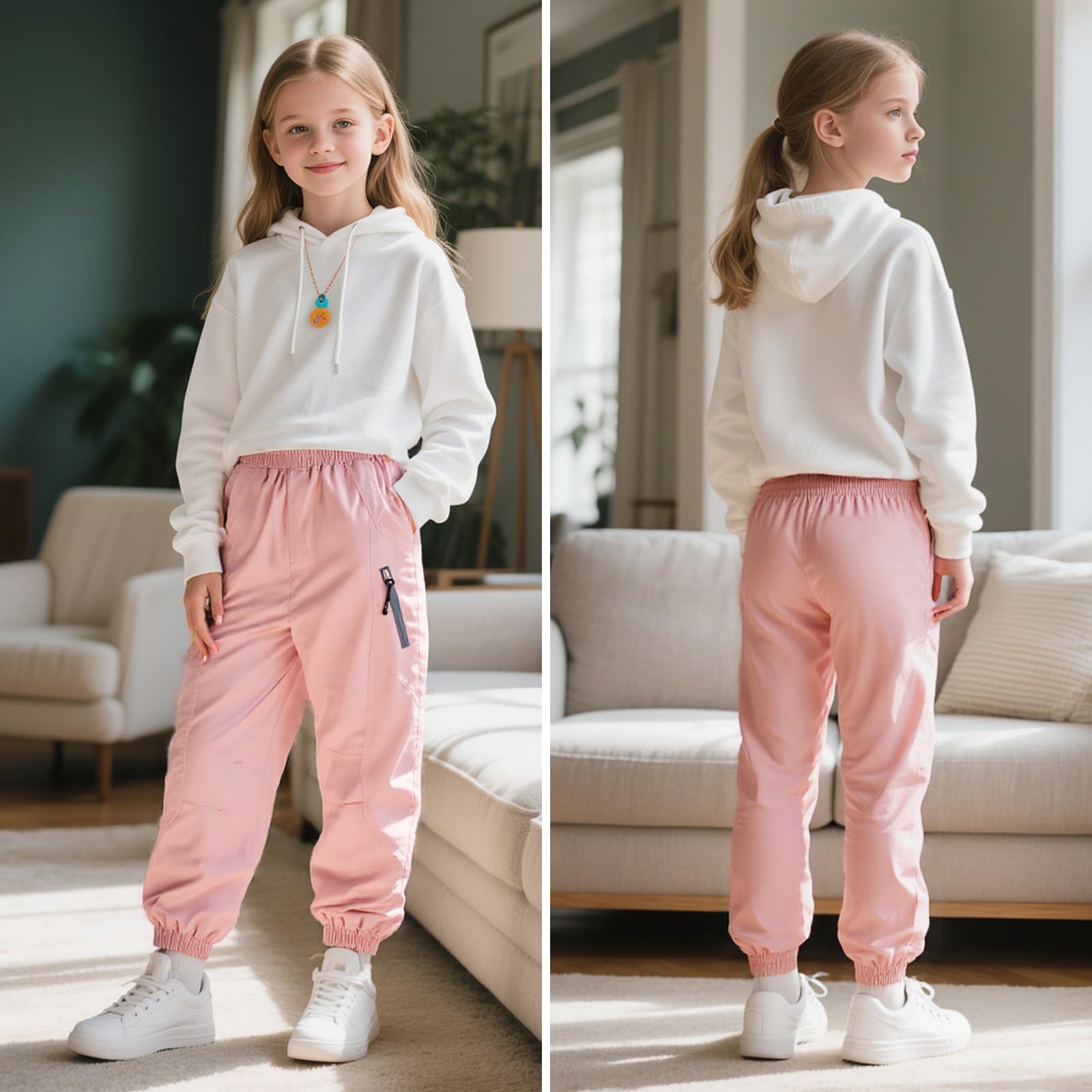 Pantalon Imperméable Outdoor Enfant, Pantalons Randonnée Coupe-Vent avec Bandes Réfléchissantes, Respirant Doublure Mesh Pantalon Pluie Trekking Jogging pour Garçon Fille 7-14 Ans