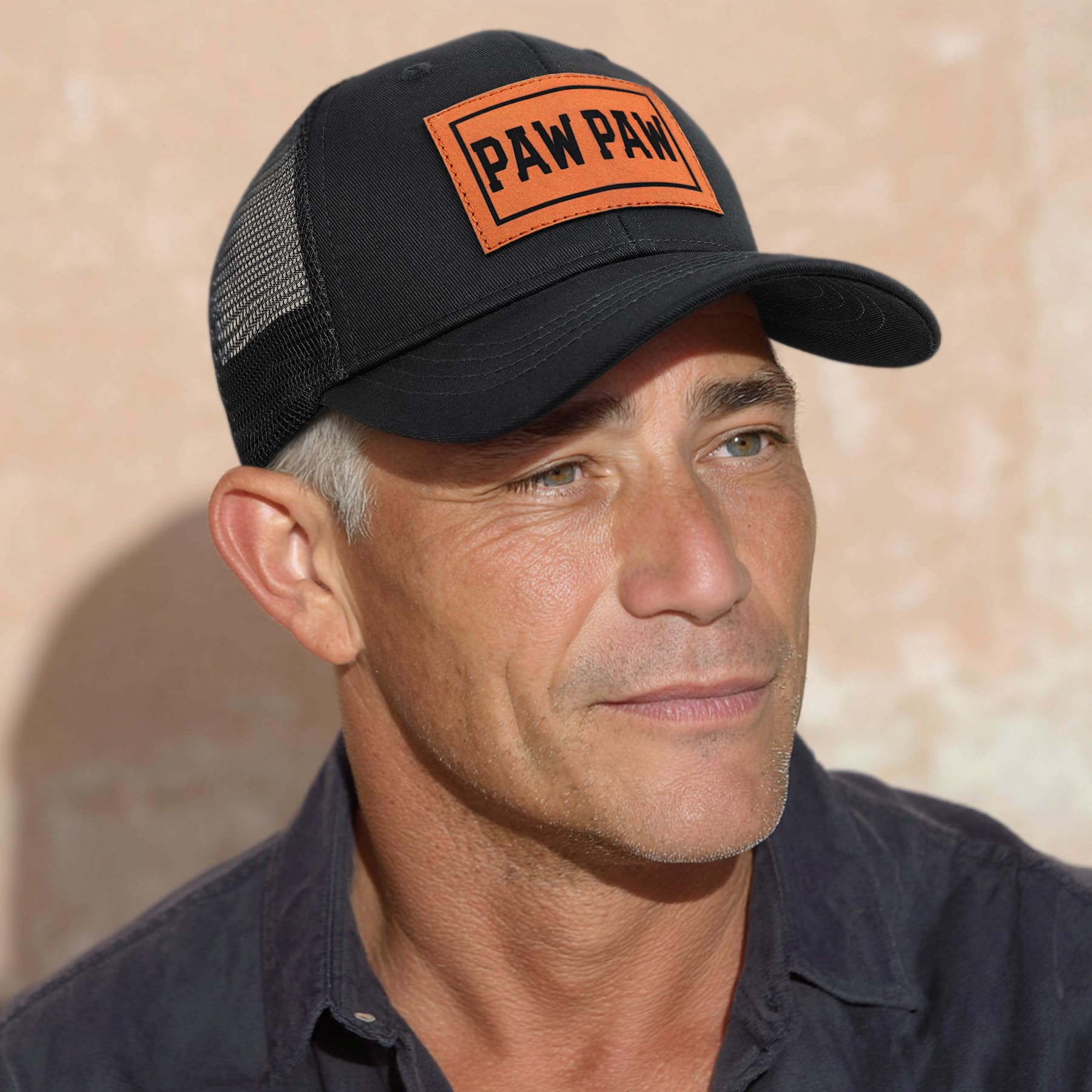 Great for Grandpa, Papa Gifts from Grandkids - Black Trucker Hat with Vintage Leather Patch