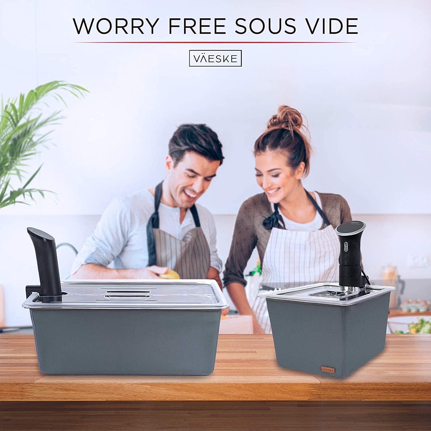 Professional Large Sous Vide Container with Lid, 2 Sous Vide Racks & Insulating Sleeve | Neoprene Retains Heat | Compatible with Anova, Nano, Inkbird, Most Sous Vide Cookers (26 QT)