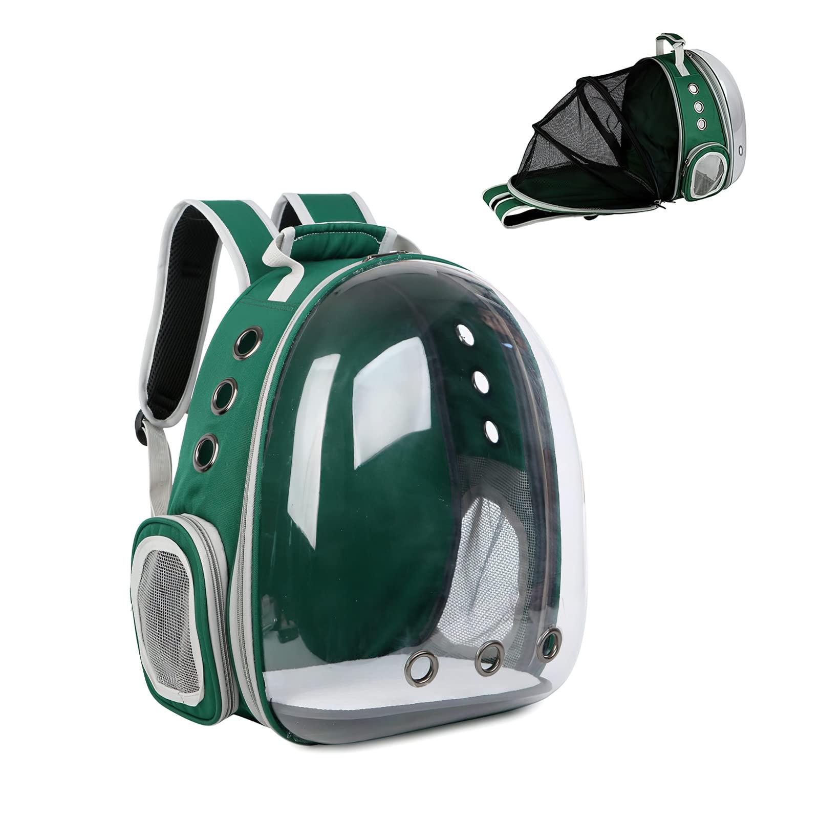 Sac à dos pour chat haut de gamme Galatée extensible avec capsule verte
