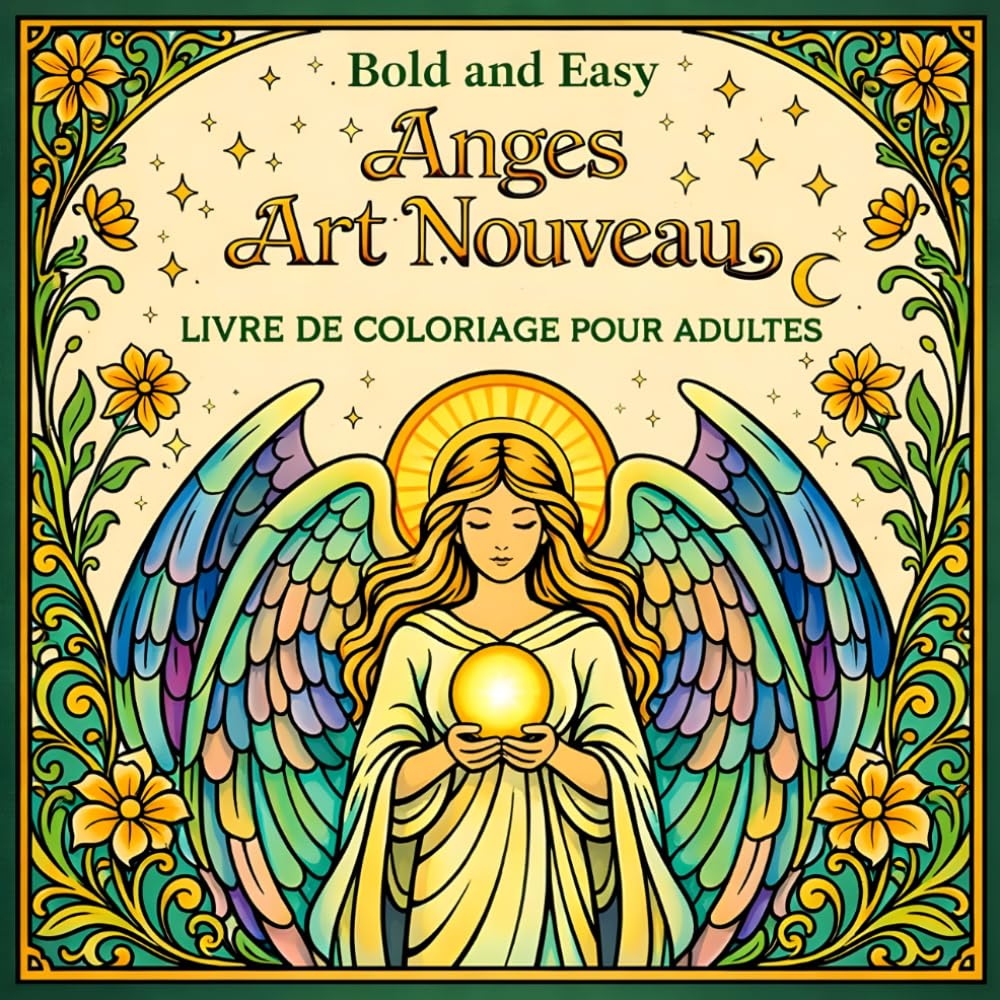 Bold and Easy Anges Art Nouveau: Livre de Coloriage pour Adultes avec Motifs Célestes et Floraux