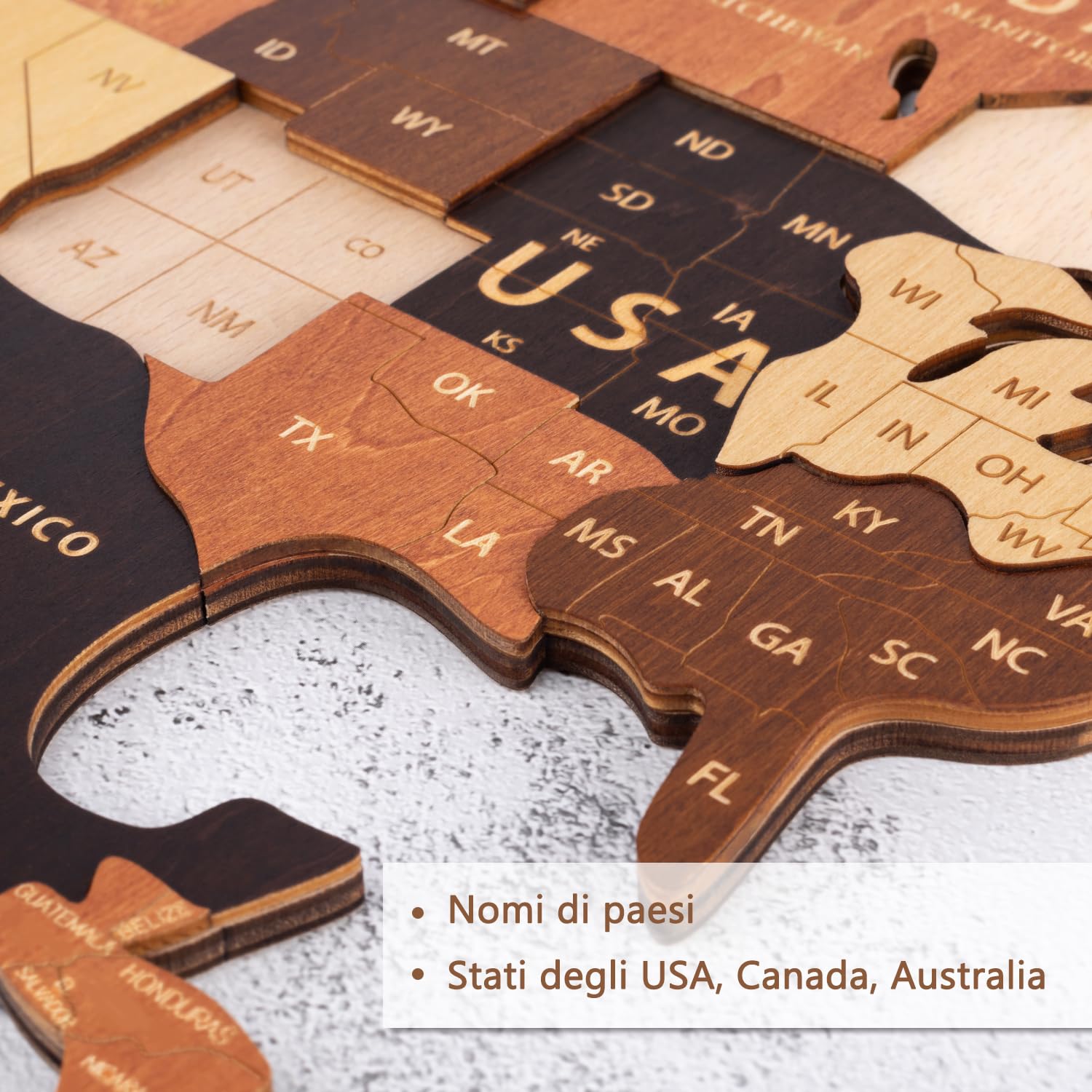 Creawoo 3D Mappa del Mondo in Legno da Parete Decorazione, multistrato mappamondo in legno decorazione da parete arte per casa, ufficio, camera, idea regalo per ogni occasione-100x57cm