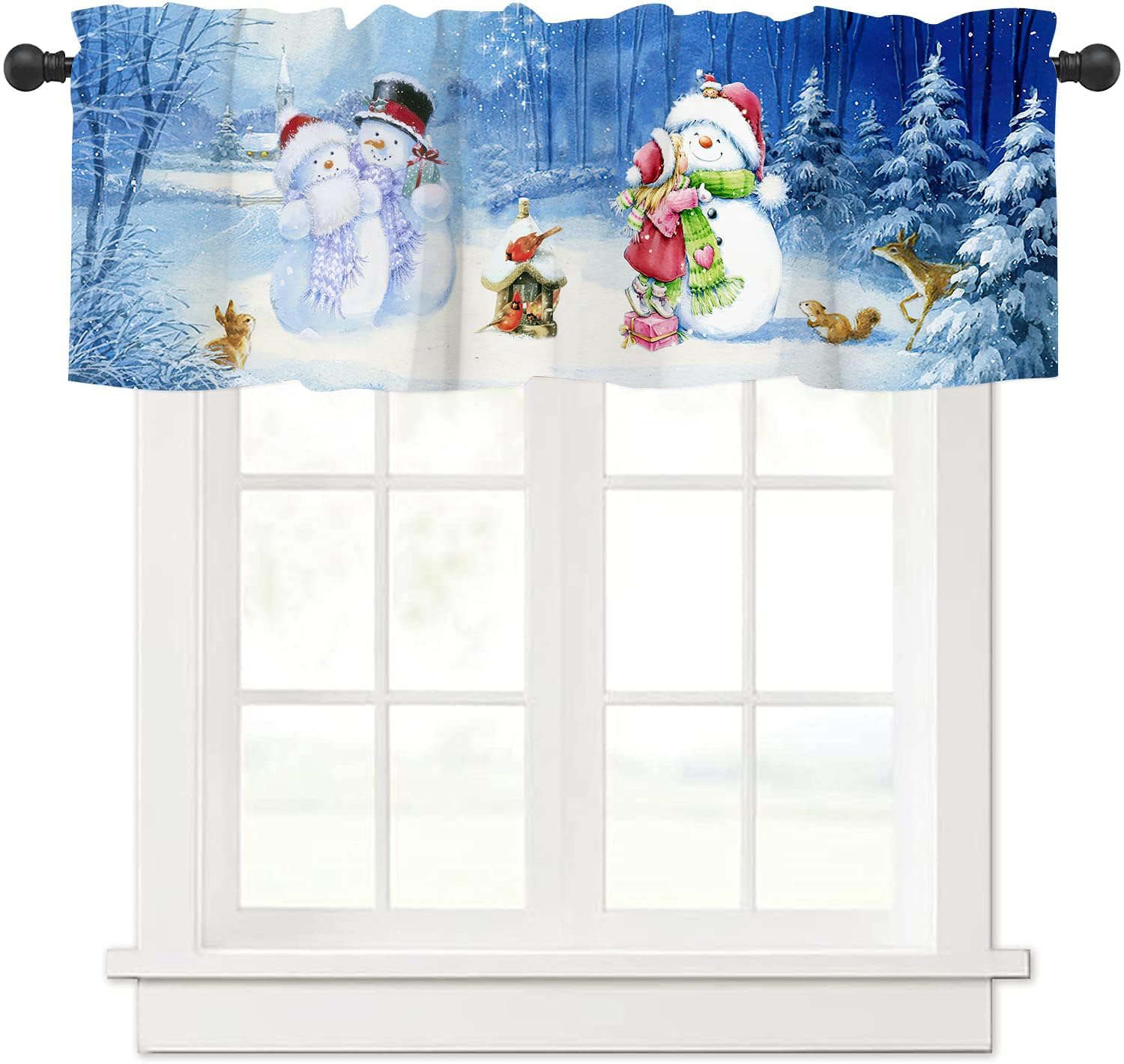 Gaakvrr Christmas Valance Curtains for Windows, Winter Snowman Kitchen Valances, 45x135cm (18x54 Inch), White