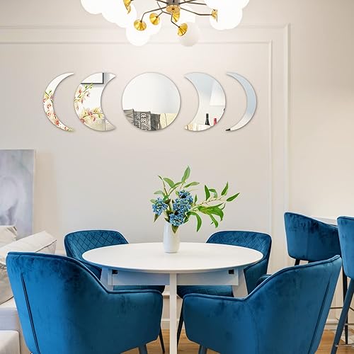 Miniatura 5 de 5 calcomanías de pared de espejo de fase lunar, acrílico, autoadhesivas, espejo de luna escandinavo, decoración de pared, decoración bohemia para el