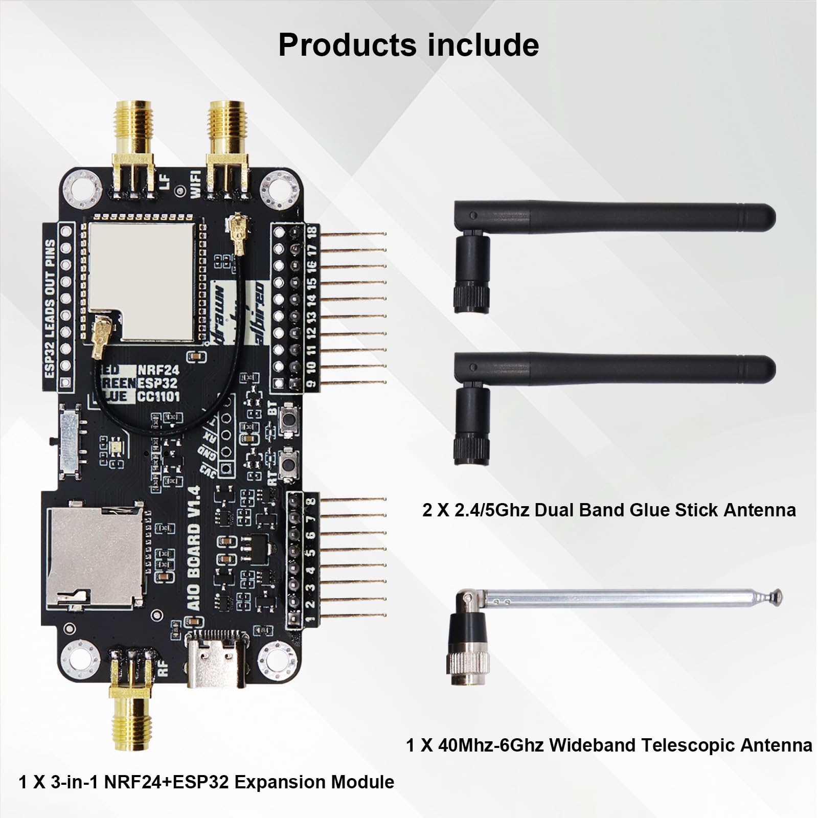 2.4G WiFi Modulo scheda di sviluppo per Flipper Zero，AYWHP Modulo CC1101 Supporto NEF Sniffer/Mousejacker