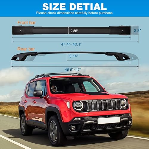 Vista 27 de FengYu Barras transversales de techo de 220 libras compatibles con Jeep Patriot 2007-2017 con riel lateral elevado, barras transversales