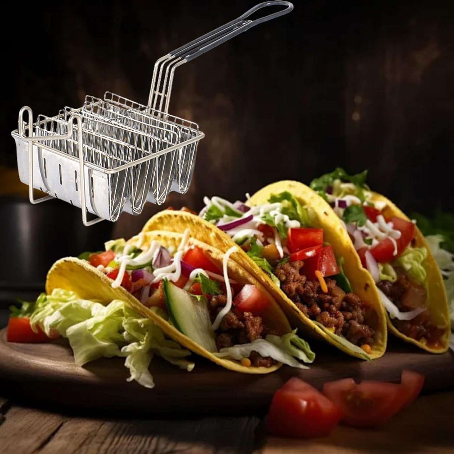 Taco Fryer Basket, Deep Fryer Taco Holder Basket V-Shaped Taco Shell Mold Taco Shell Fryer for Burritos and Tortillas (4 Shells)