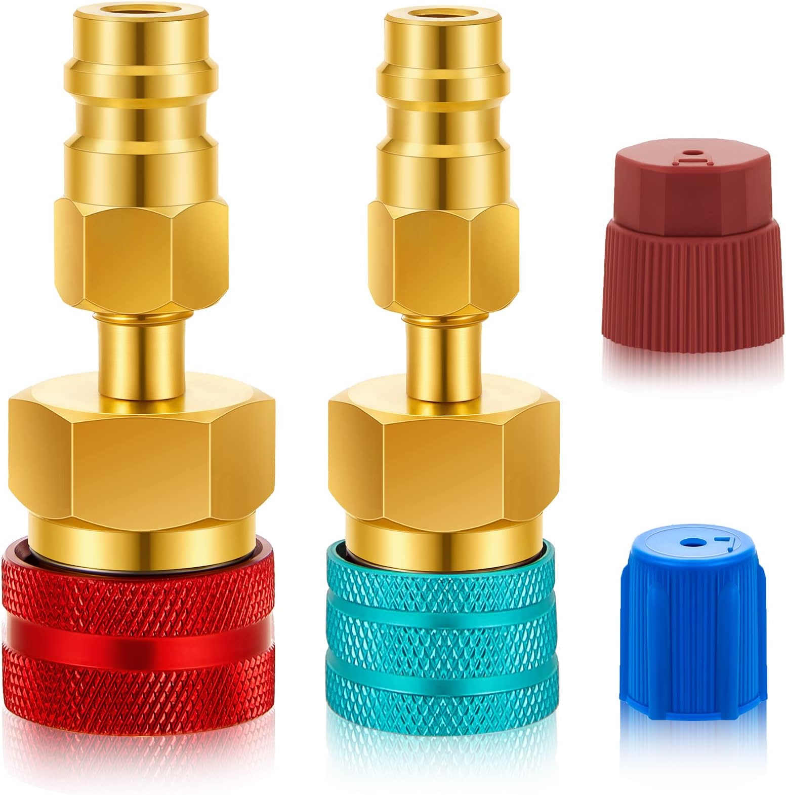 R1234yf Adapter Kit, R1234yf to R134a Conversion Quick Couplers, Blue and Red High Low Side Connector Conversion for Car Air Conditioning System Evacuation Recharging