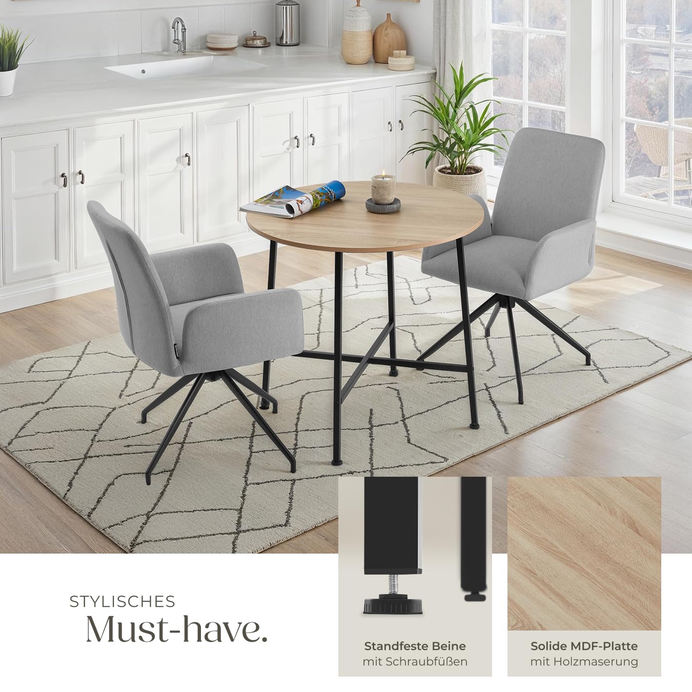 tectake® Industrial Esstisch rund, Kleiner Küchentisch, 80 x 76 cm (Ø x H), Holztisch, runder Tisch, Küchenmöbel, Tisch Wohnzimmer, Dining Table, Esstisch Holz - Industrial Holz Hell, Eiche Sonoma
