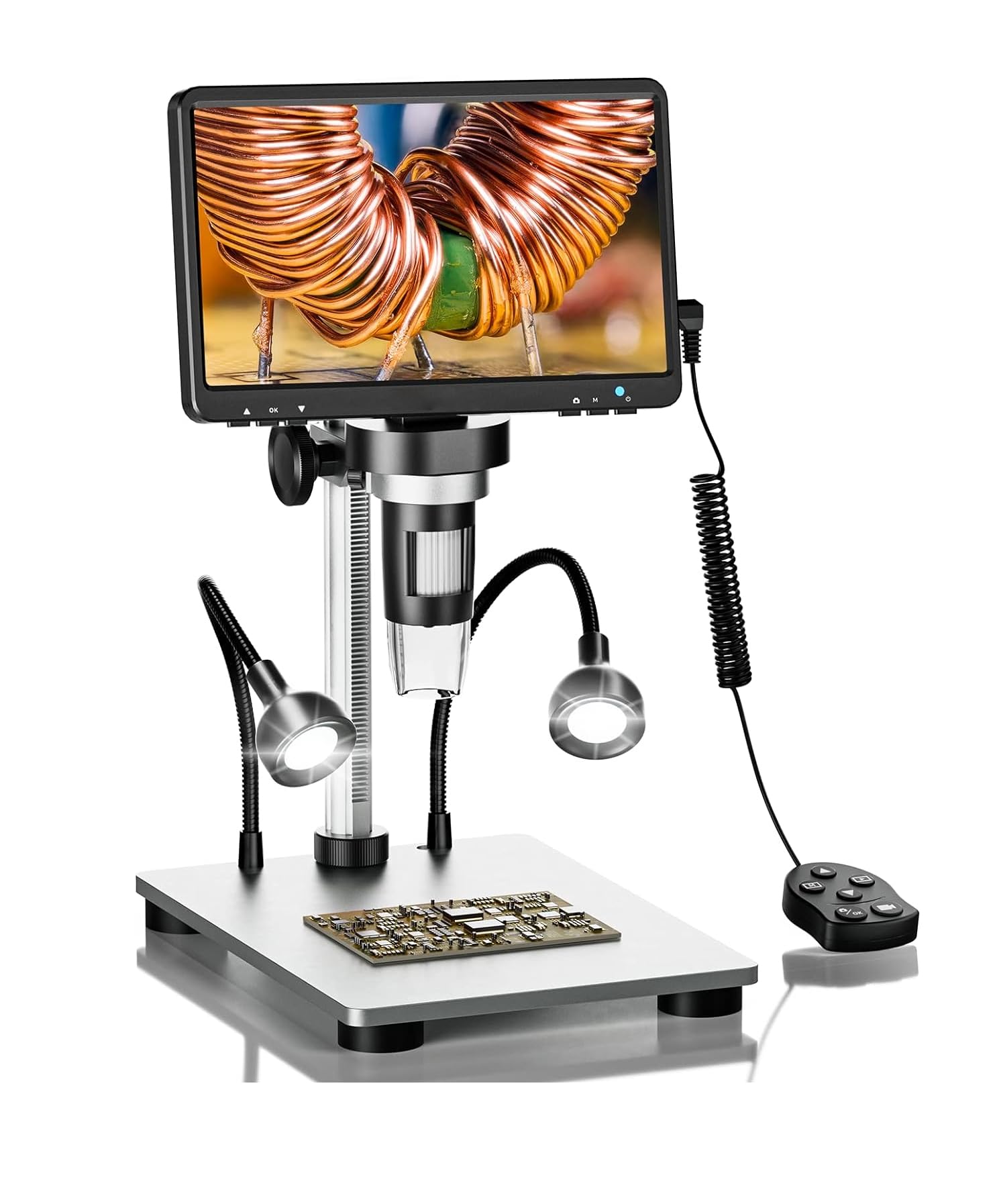 ETZIN DM9 7" LCD Digital Microscope 1200X, 1080P Coin Micro-Scope Magnifier,12MP Soldering Microscope with Wired Remote, Ultra-Precise Focusing Video Camera with 8 LED Fill Lights