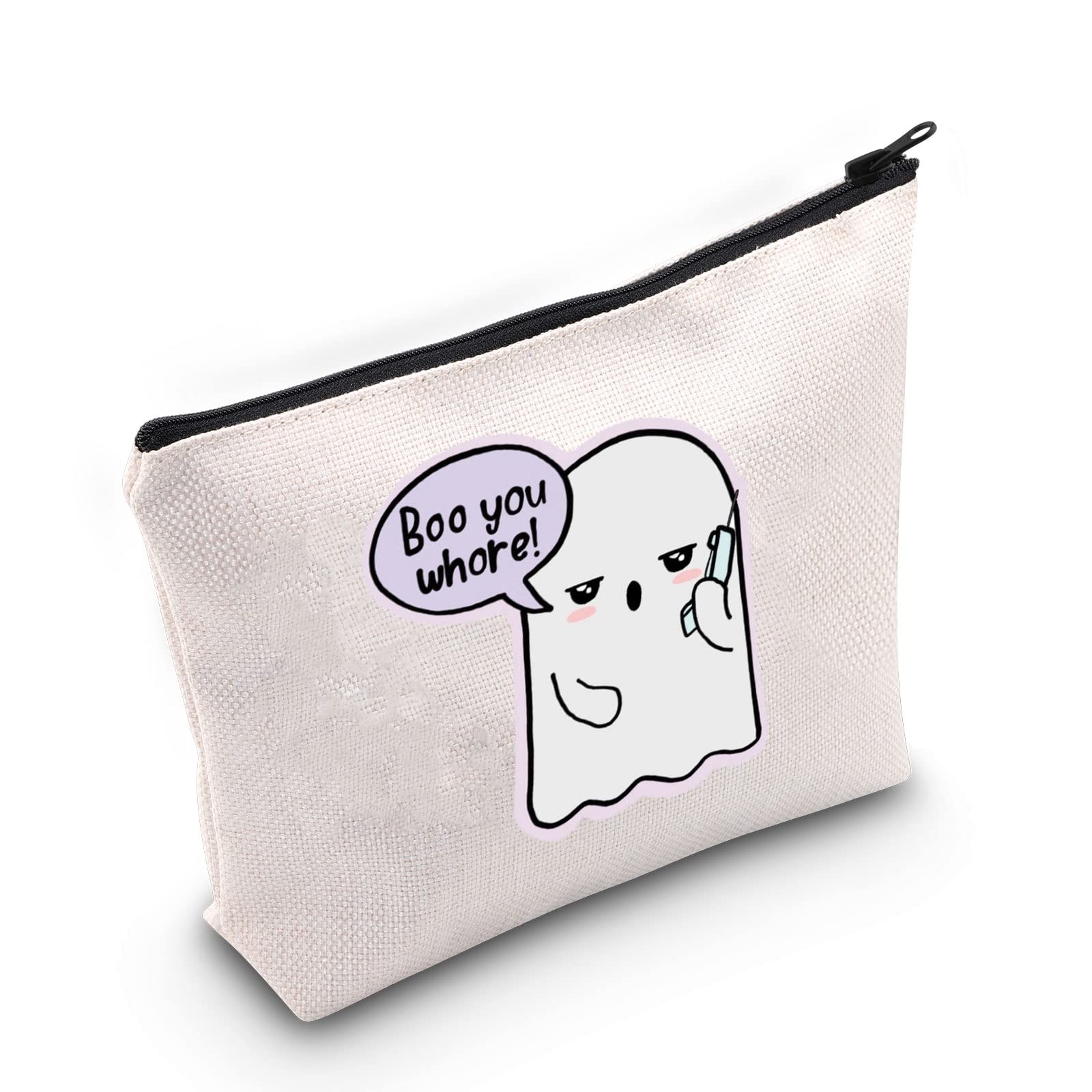Cute Ghost Lover Gift Boo You Whore Makeup Bag Ghost Cosmetic Bag Halloween Party Gift Zipper Travel Pouch (Boo You Whore)