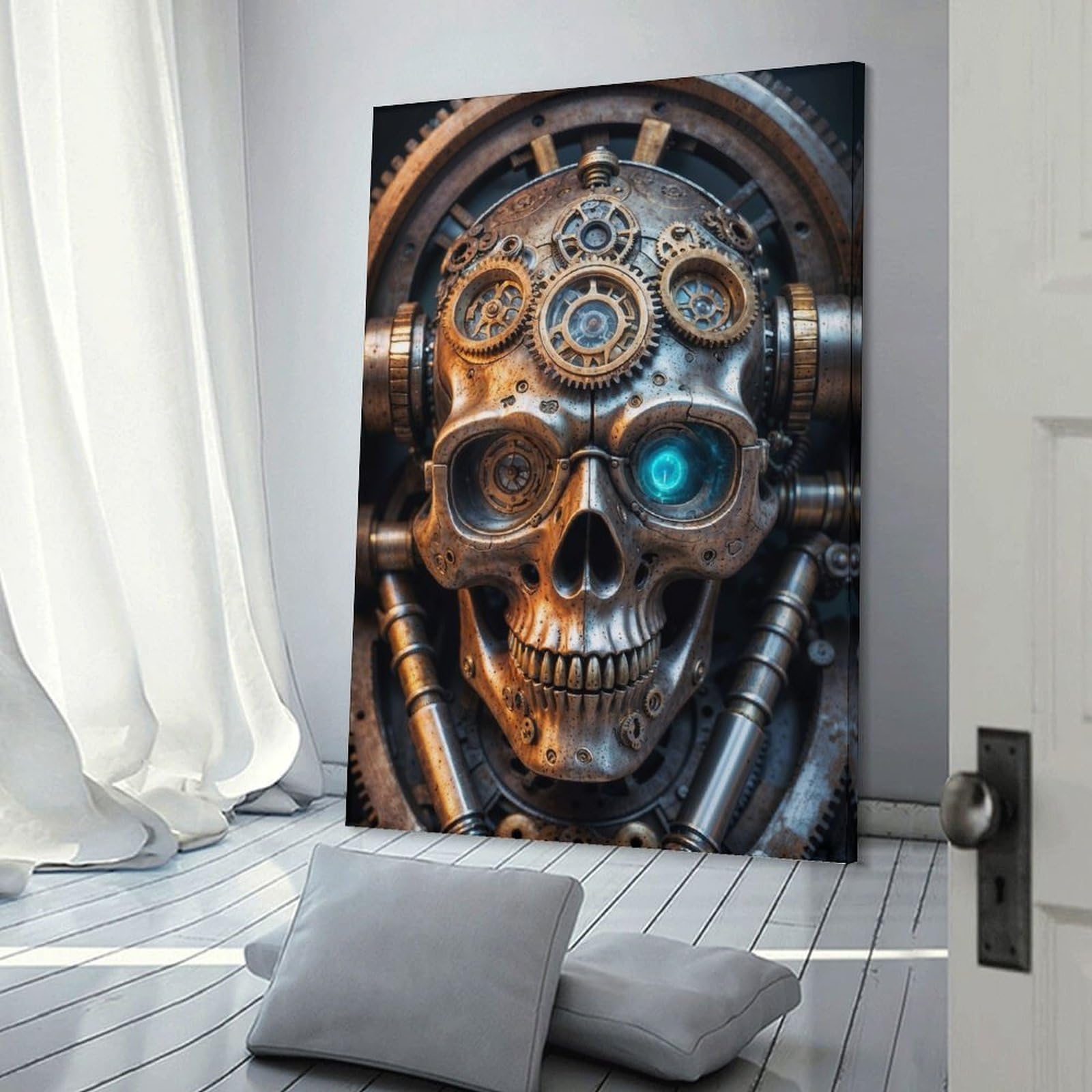 Junmoney Frame-Industrial Steampunk Skull Industrial Steampunk Skull Canvas Art Print 16X24inch(40X60cm), For New Homes, Bedrooms Or Workspaces, Gift Idea For Housewarming And Birthdays