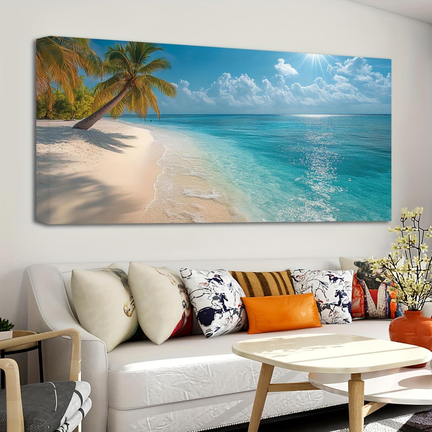 AEFOUU Canvas Art Print Tropical Beach Scene Wall Decor Painting for Living Room Bedroom Modern Home Artwork Wall Decor Picture(30x60cm/12x24in/Internal Frame)