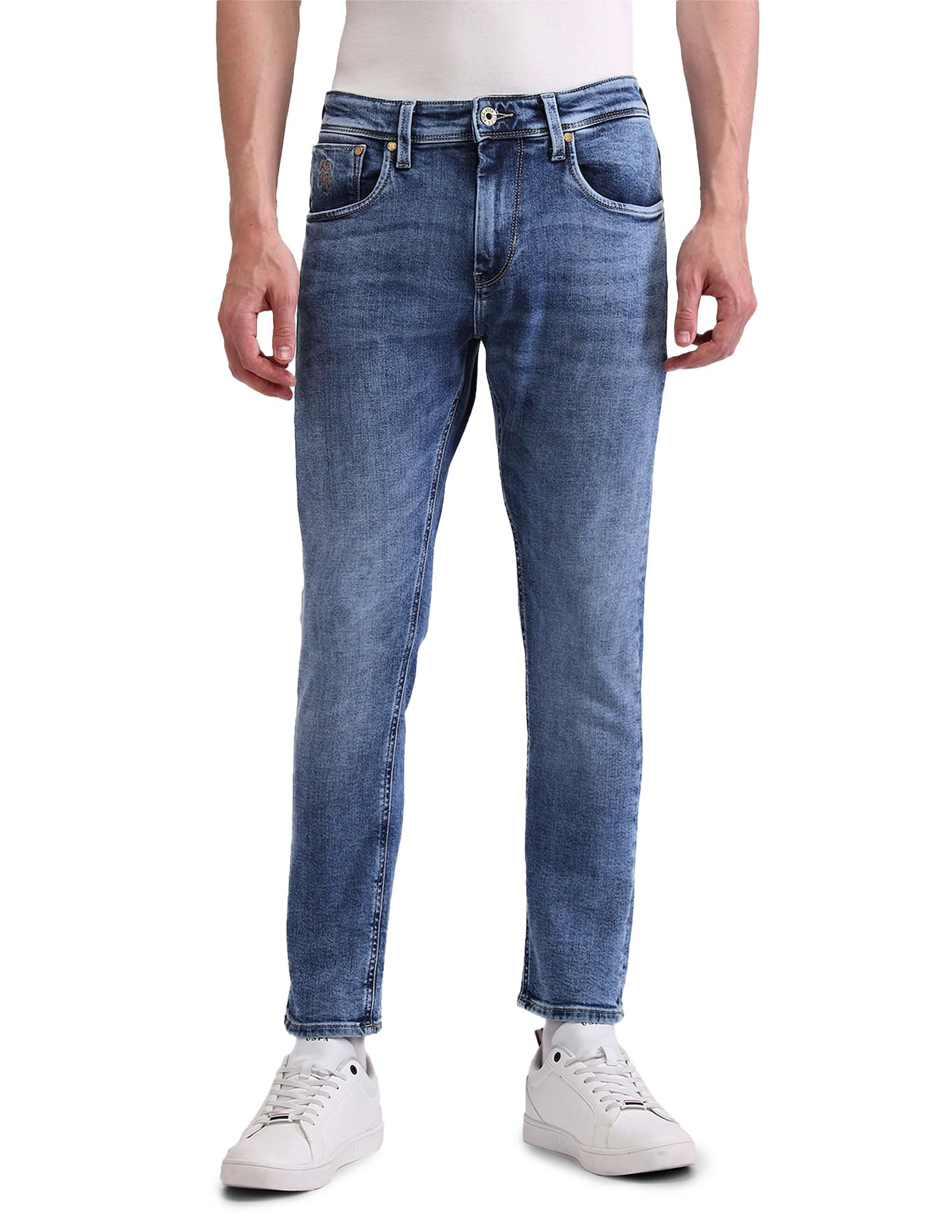 u.s. polo assn. denim co. US Polo Association Men's Blue Solid Mid Rise Medium Button Slim Jeans (UDJEN1350_Blue_30)-picture-52