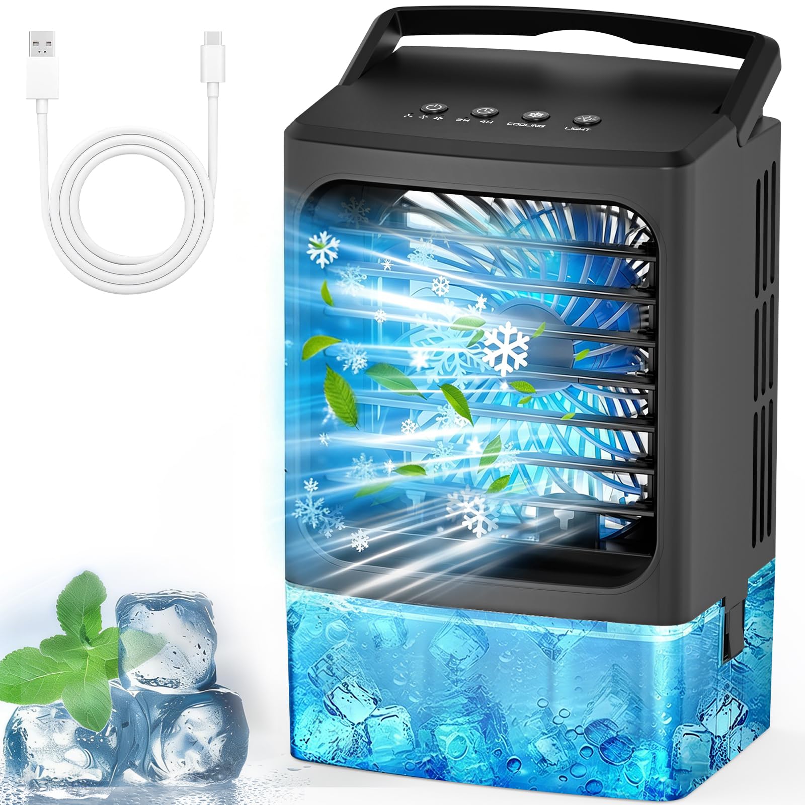 Portable Air Conditioner,Upgraded Small Air Conditioner Personal Air Cooler Mini Evaporative Cooler 3 Wind Speed Portable Small AC with 7 Night Light for Room Home Bedroom Office image 8