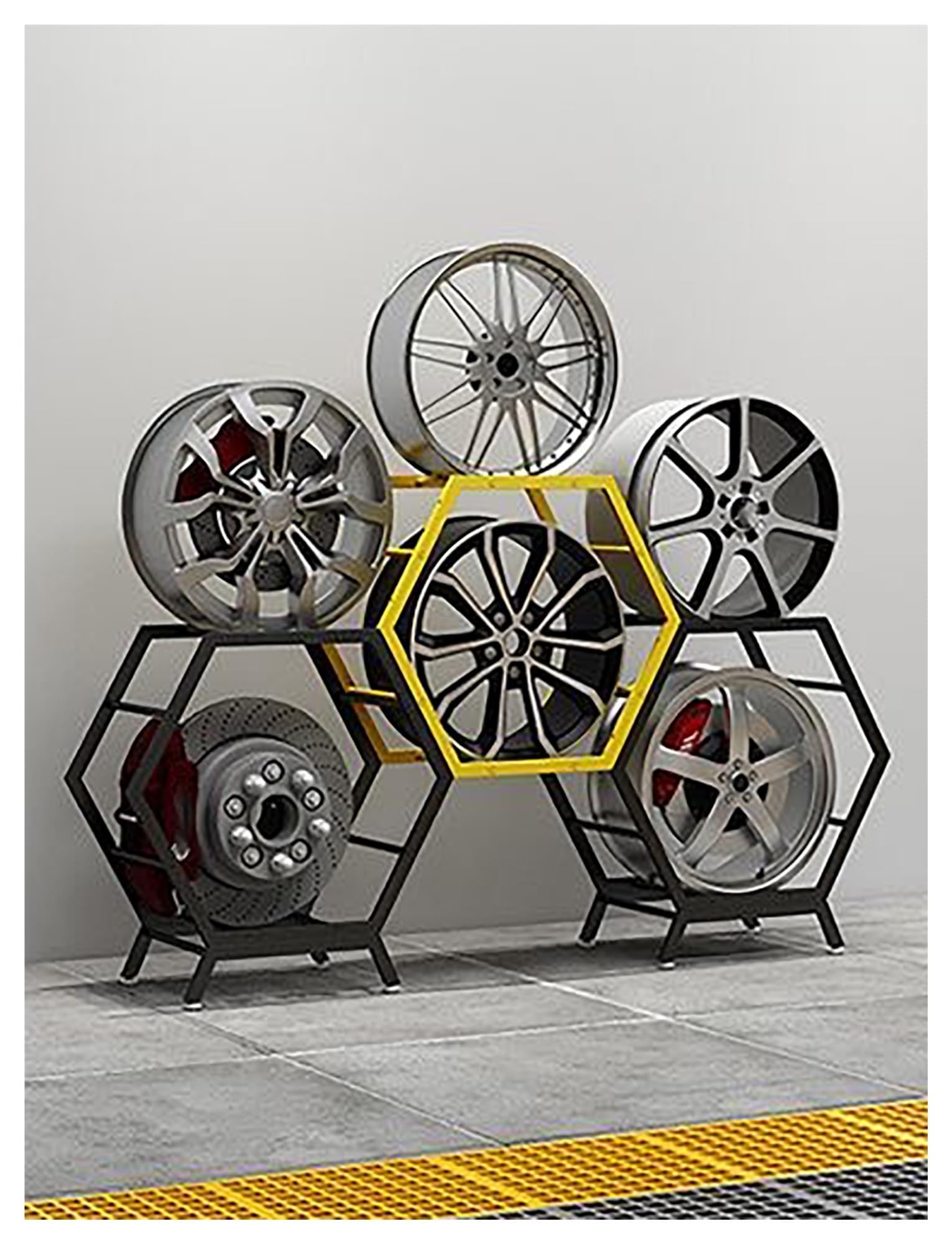 Generico Espositore for Cerchi esagonali, Porta Pneumatici in Acciaio for concessionarie e Showroom, Supporto for Cerchi in Lega Multipli (Design Esagonale)(3 Frames 2 Bottoms)