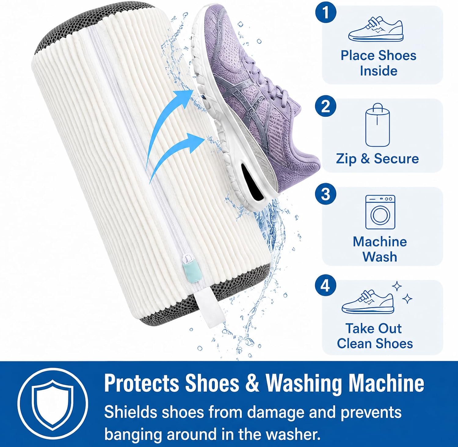 Shoe Washing Machine Bag Laundry Shoe Bag for Washer and Dryer Reusable 2pc Shoe Cleaning Bags for Sneakers 360° Deep Cleaning Machine for All Shoes Types Tennis With Self-locking Zipper