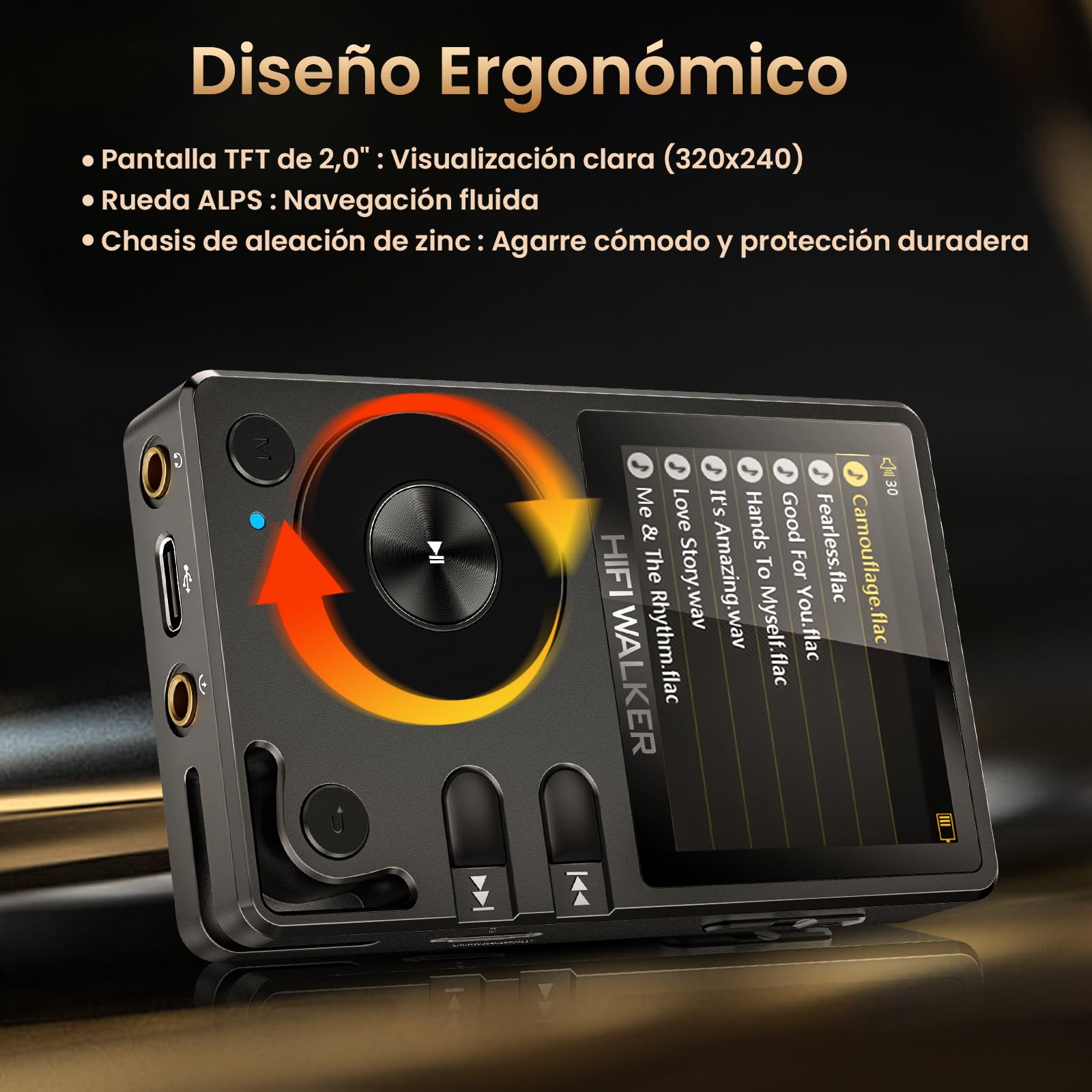 HIFI Walker H2 128 GB MP3-Player Bluetooth 5.2 DSD DAC Hi-Res FLAC Reproductor de música sin pérdidas 128 GB Tarjeta SD 512 GB Ampliable Regulador ALPS Robusta Carcasa de Zinc