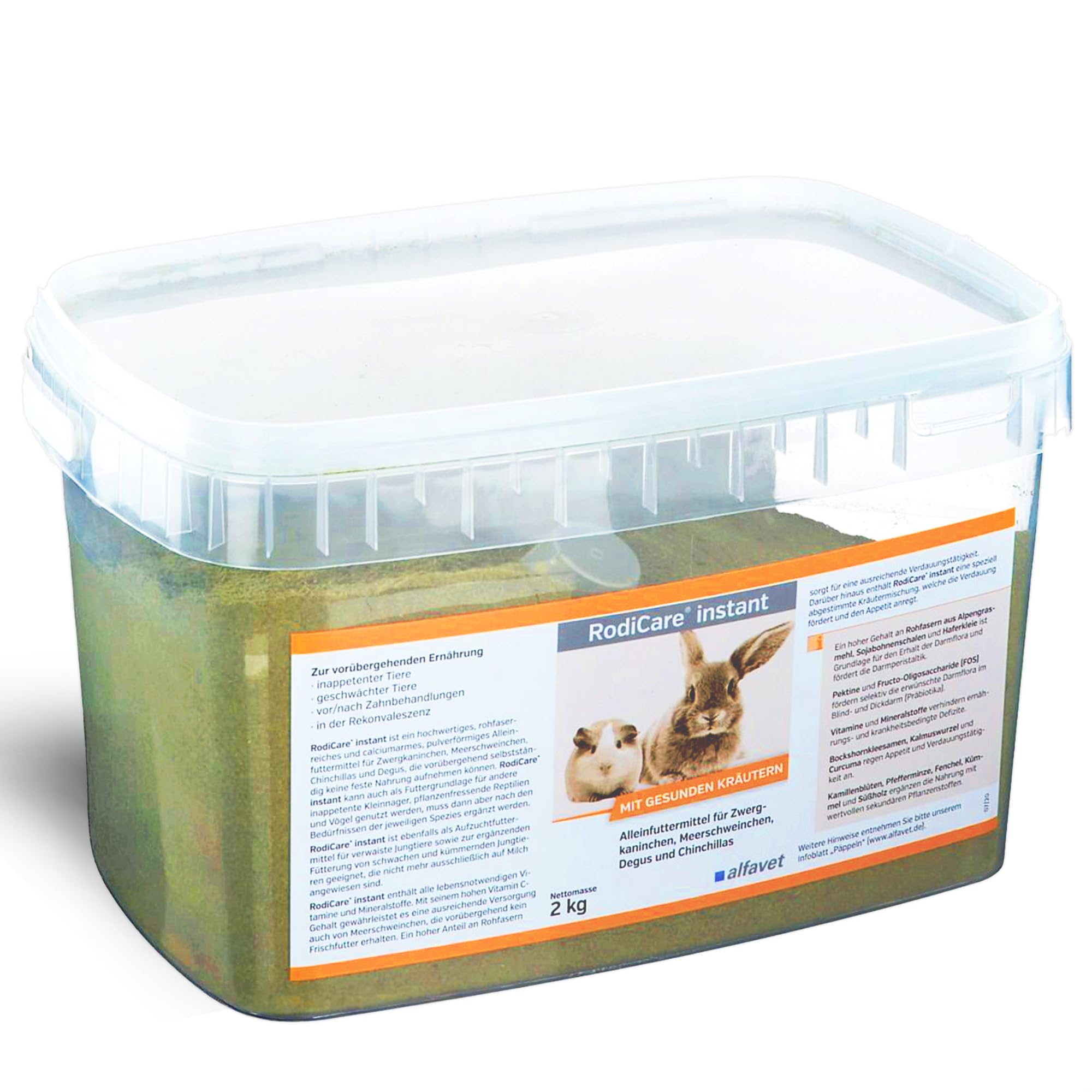 Alfavet RodiCare Instant - pienso Completo con Hierbas saludables para Conejos Enanos, cobayas y pequeños roedores debilitados y con Poco apetito - 2 kg