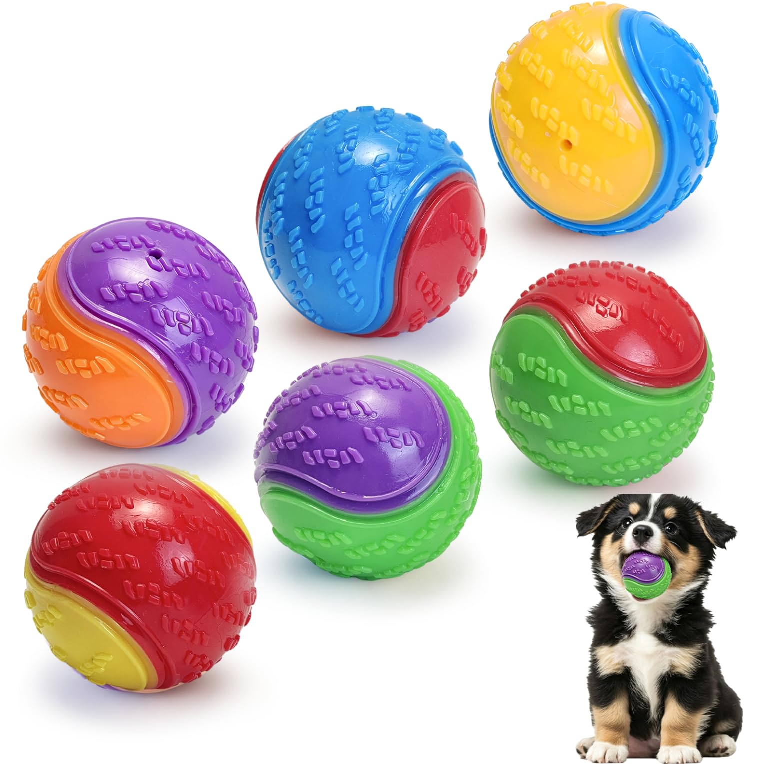 Kawaology 6Pcs Squeaky Dog Ball, Dog Toys Teeth Cleaning Puppy Chew Toys Pet Training Ball Dogs Interactive Dogs Balls (6Pac)
