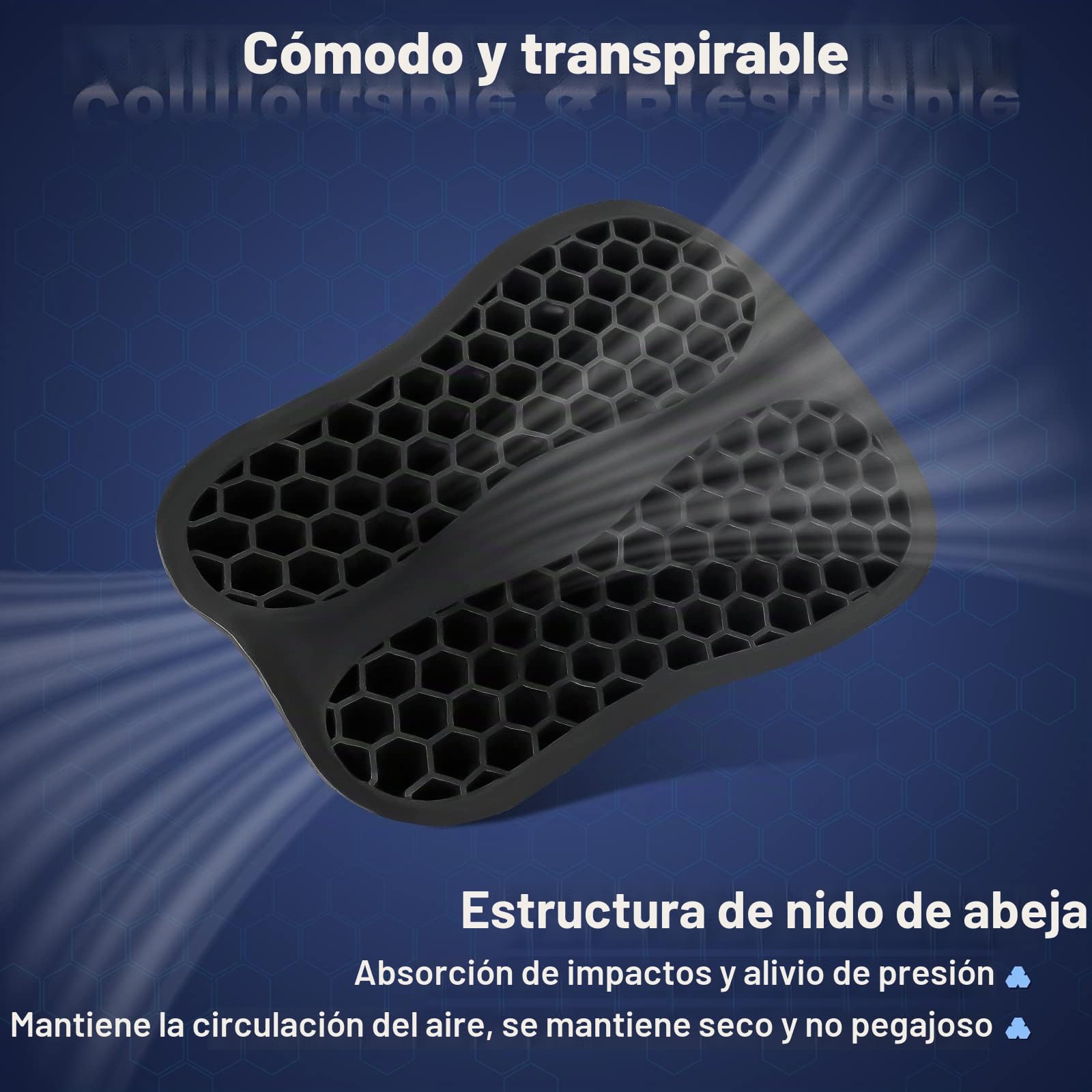 Cojín Plegable de Gel para Asiento Trasero de Pasajero de Motocicleta, Estructura de Panal 3D, absorción de Impactos y Almohadilla de Gel Transpirable para Viajes Largos, Talla S
