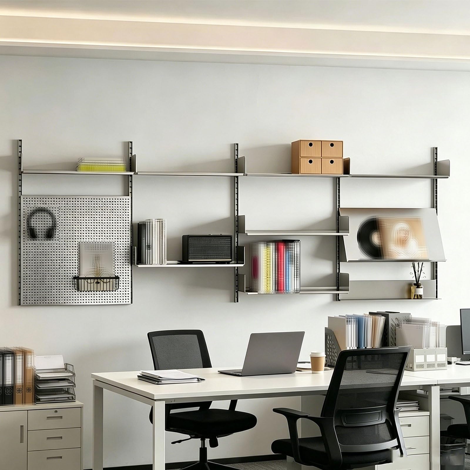 Organizador Pared Herramientas Acero Inoxidable Metal Pegboard Organizer Kit Estantes Ajustables Organizador Hogar Cada Estante Soporta 50Kg para Sala de Estar, Oficina
