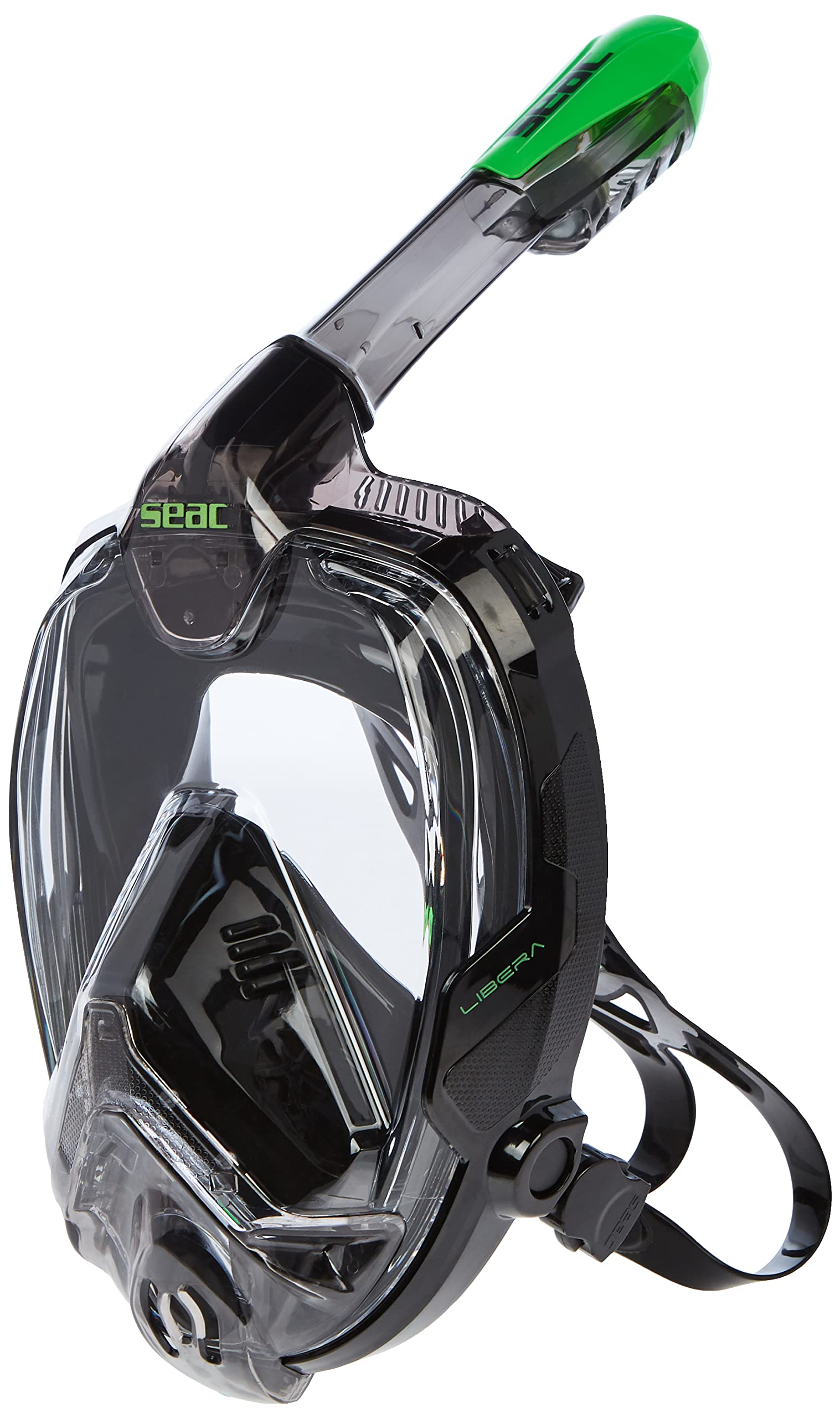 Seac Libera, New Generation Integrated Snorkeling Mask, Hypoallergenic Silicone, Quick Release, 4 Sizes, black/green, L/XL