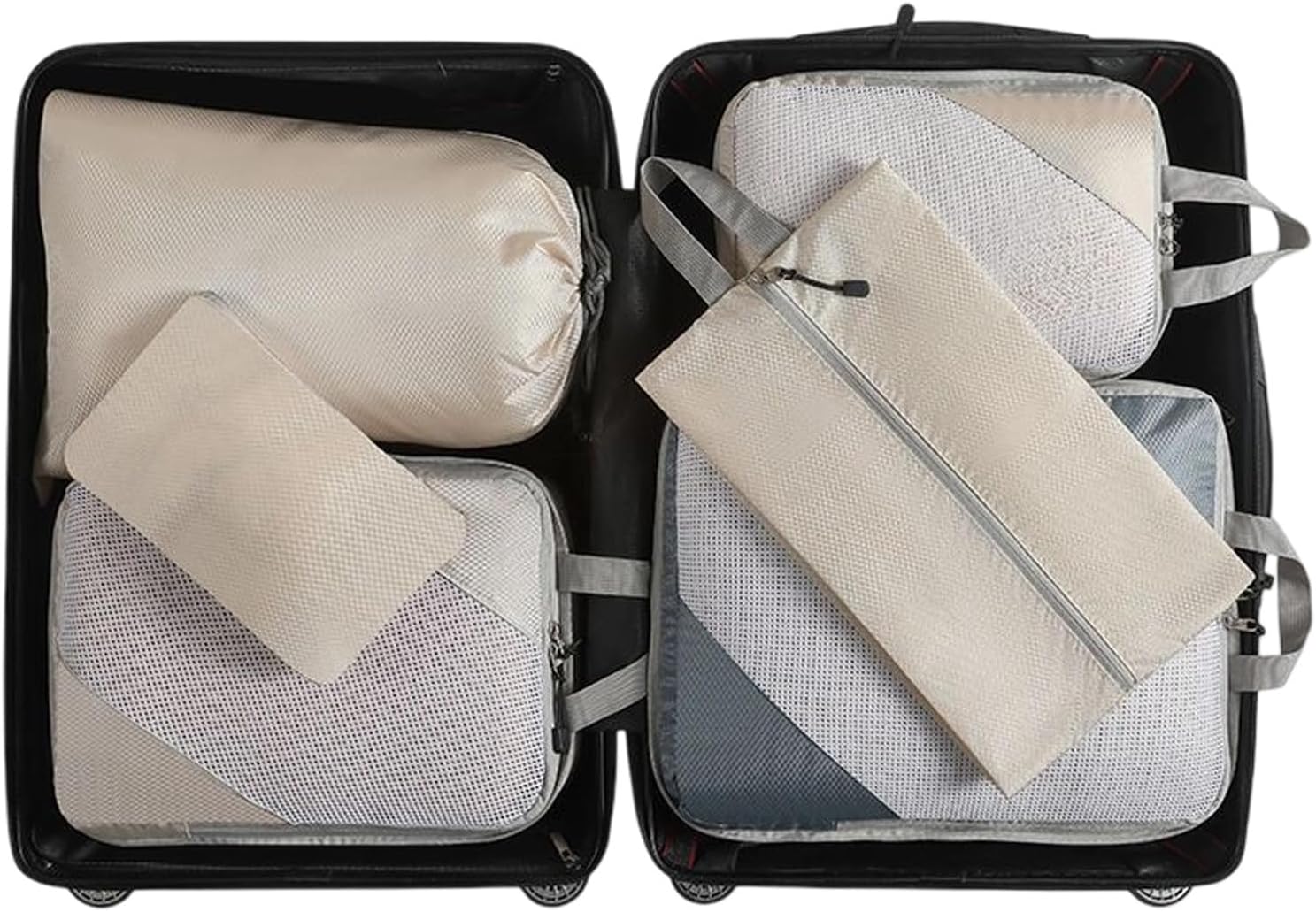 Aspirapolvere da viaggio | Compressione salvaspazio – Organizer da 6 pezzi per valigia, vestiti, scarpe di lino, articoli da toeletta, coperte, aereo in movimento