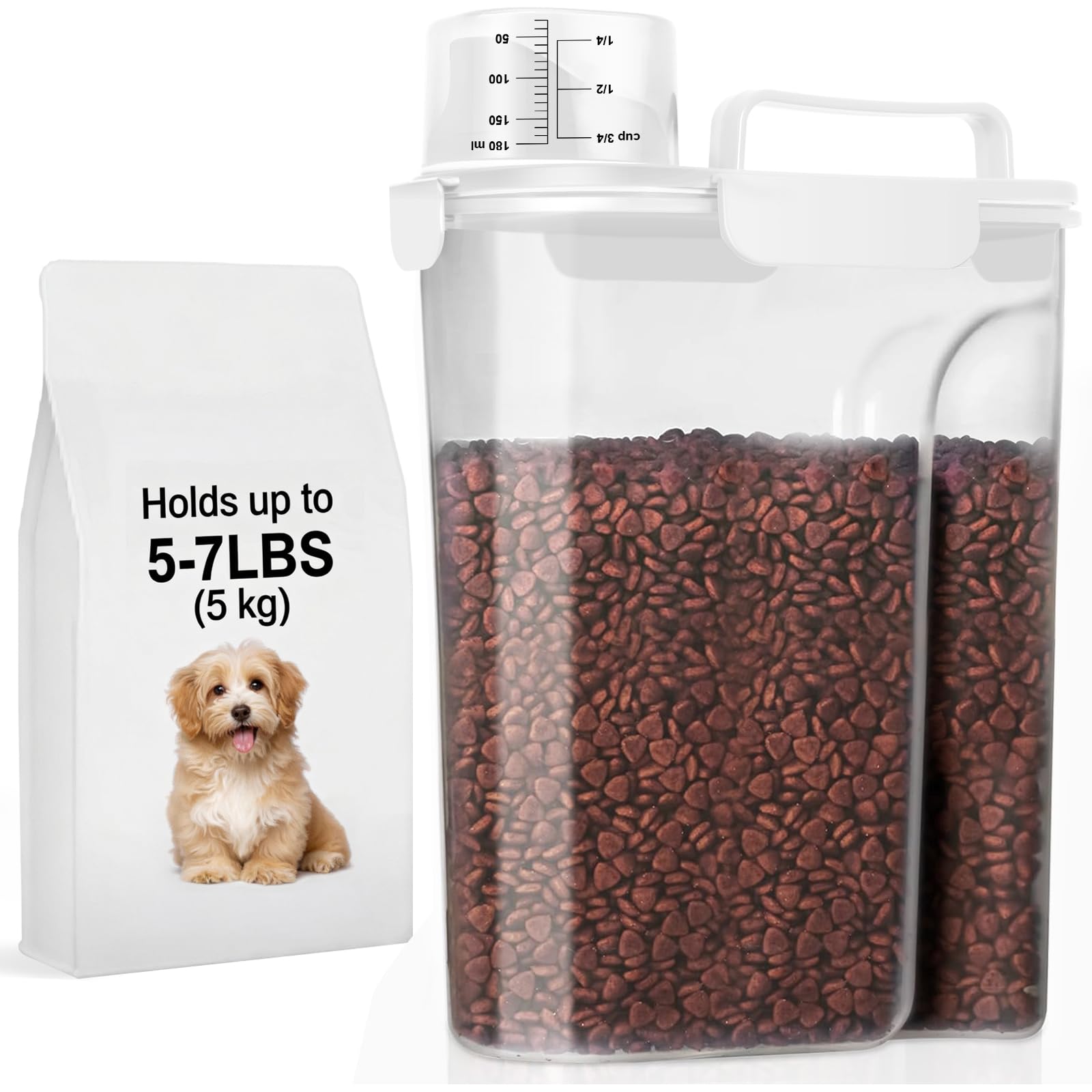 LEAWALK 5-7Lbs Airtight Dog Cat Pet Food Storage Container-Whtie