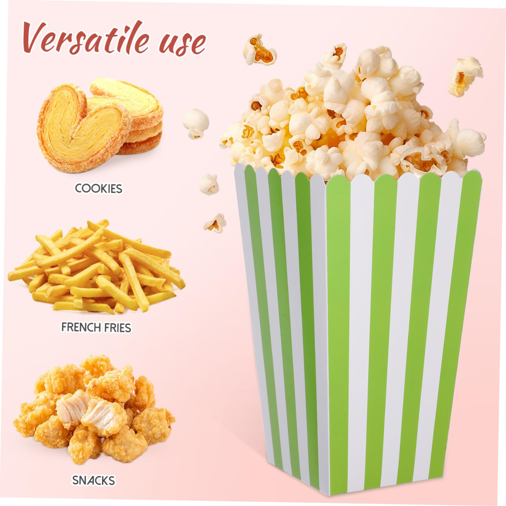 COLLBATH 40 Grün Gestreifte Popcornschachteln aus Papier Einfach Stapelbar und Multifunktional für Karnevalspartys und Snacks Wie Kekse und Bonbons