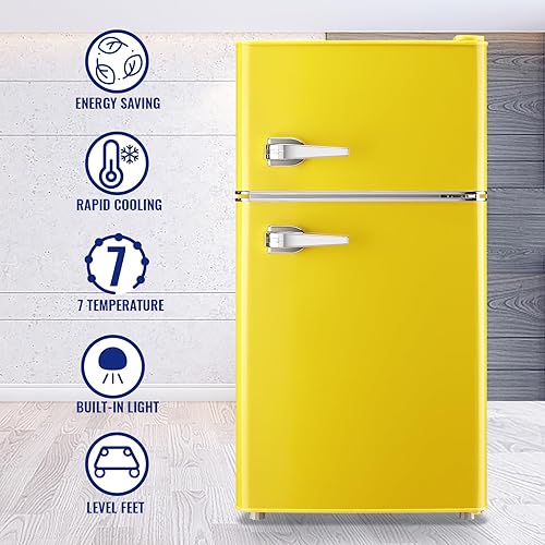 Miniatura 3 de WANAI Compact Mini Refrigerator 32 CuFt Small Refrigerator with Freezer Retro Mini Fridge with Dual Door7 Adjustable Thermostat Adjustable Shelves