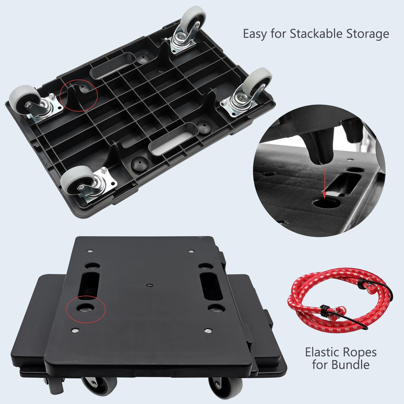 Déménagement de meubles avec 4 roues, 40,6 cm, très résistant, design emboîtable, petit chariot à roulettes plat, chariot noir, capacité de 226,8 kg pour appareils électroménagers