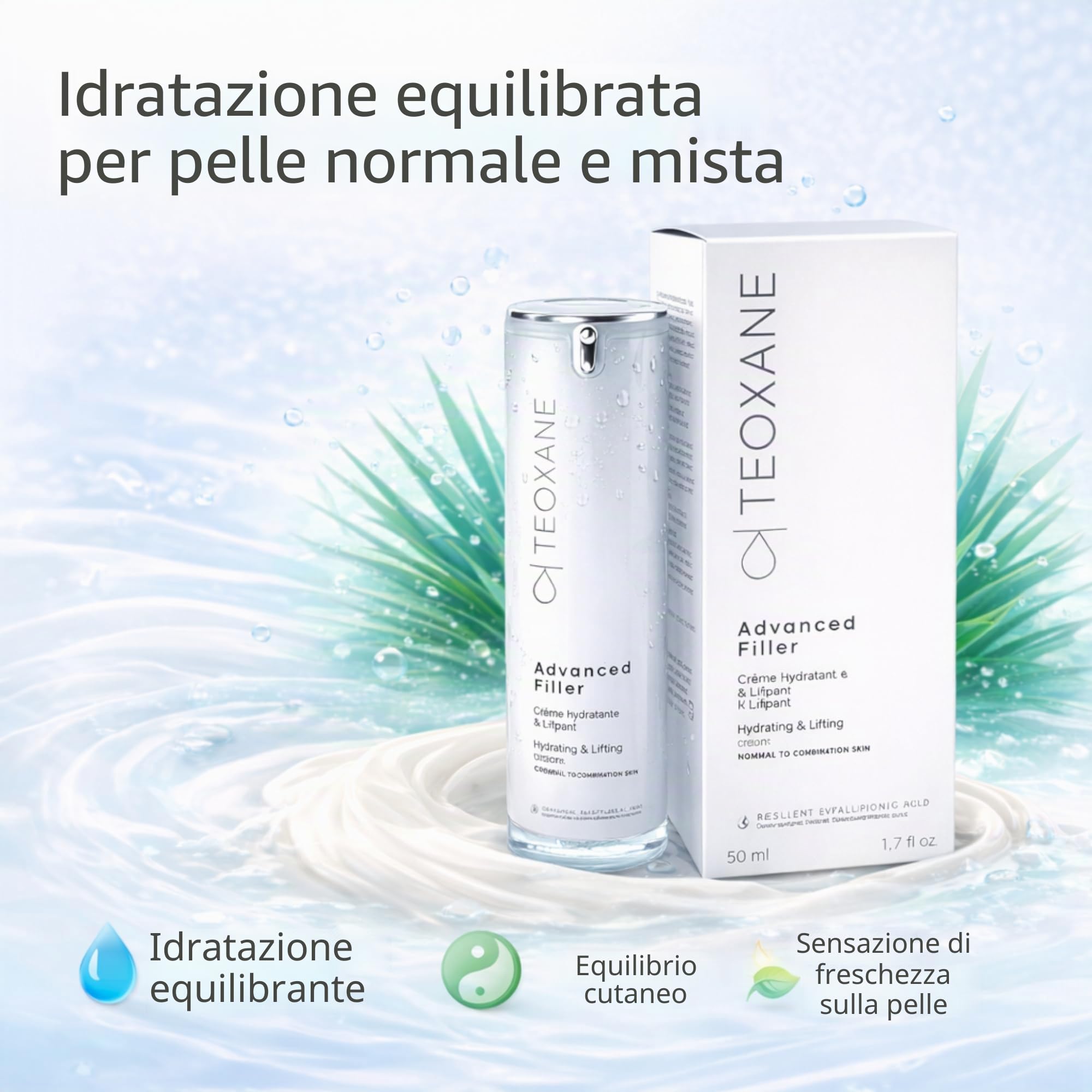 TEOXANE Advanced Filler, crema per pelli da normale a miste, crema per il viso ialuronico, anti invecchiamento, crema idratante, cura del viso, dermocosmetici, MATRIXYL 3000, 50 ml